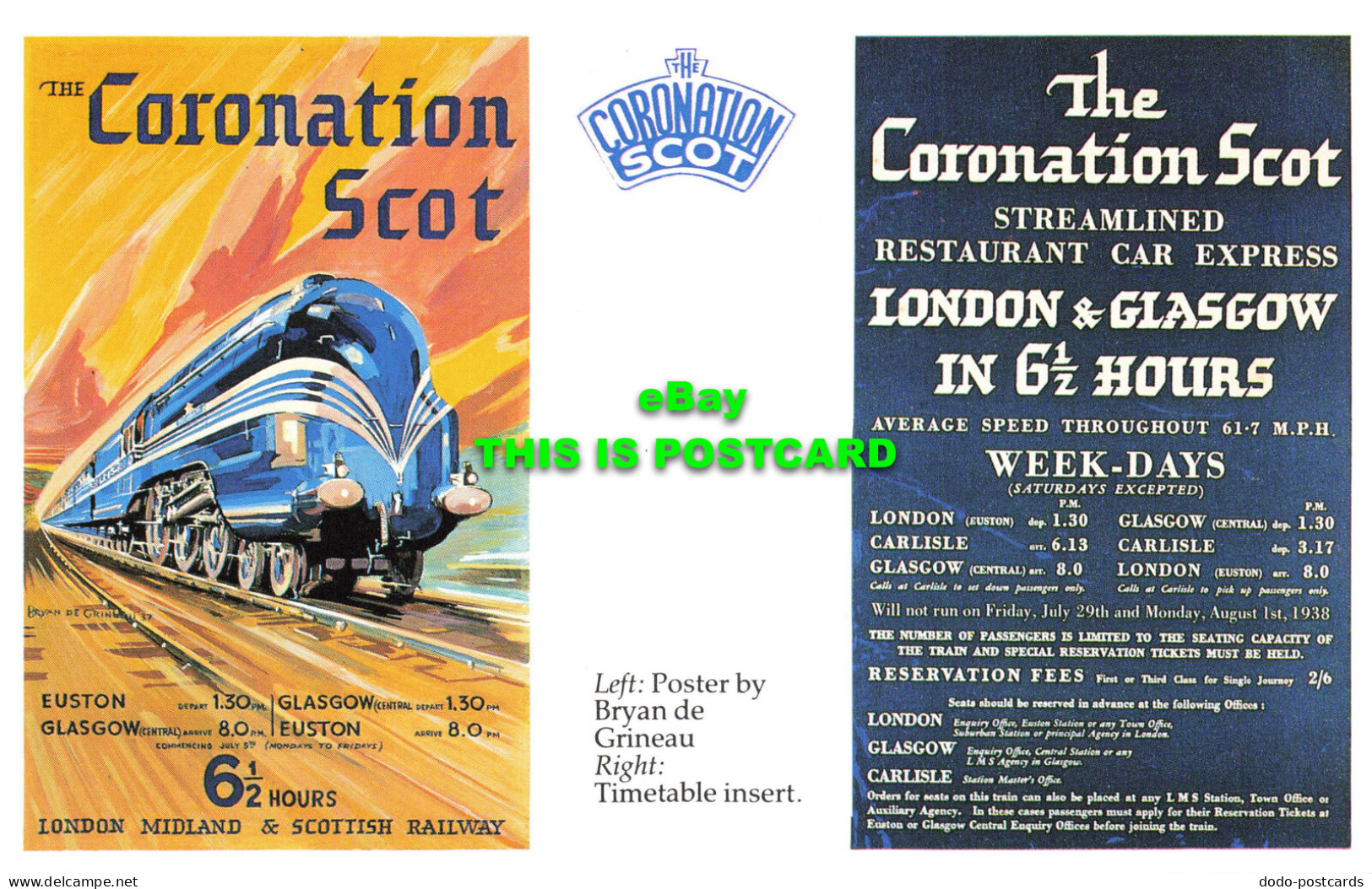 R569562 Coronation Scot. Poster By Bryan De Grineau. Timetable Insert. Dalkeith. - World