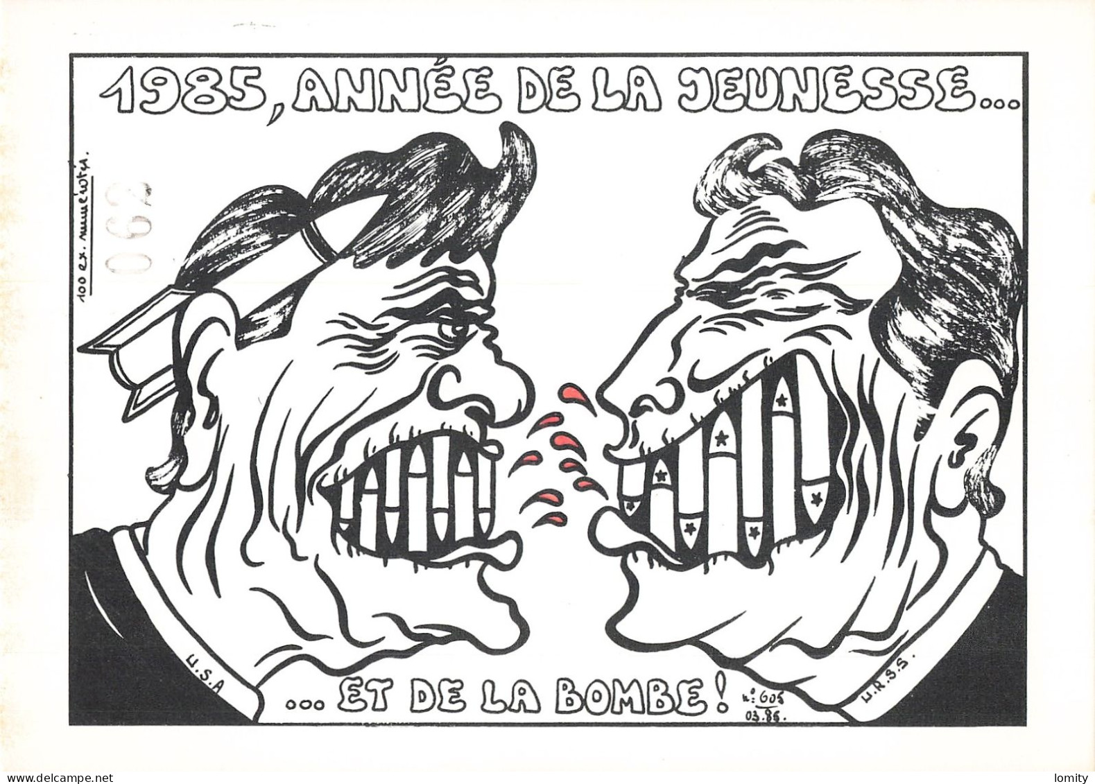 Politique Caricature Reagan Tchernenko 1985 Année De La Jeunesse Et Bombe USA URSS Illustration Lardie Illustrateur - Satiriques