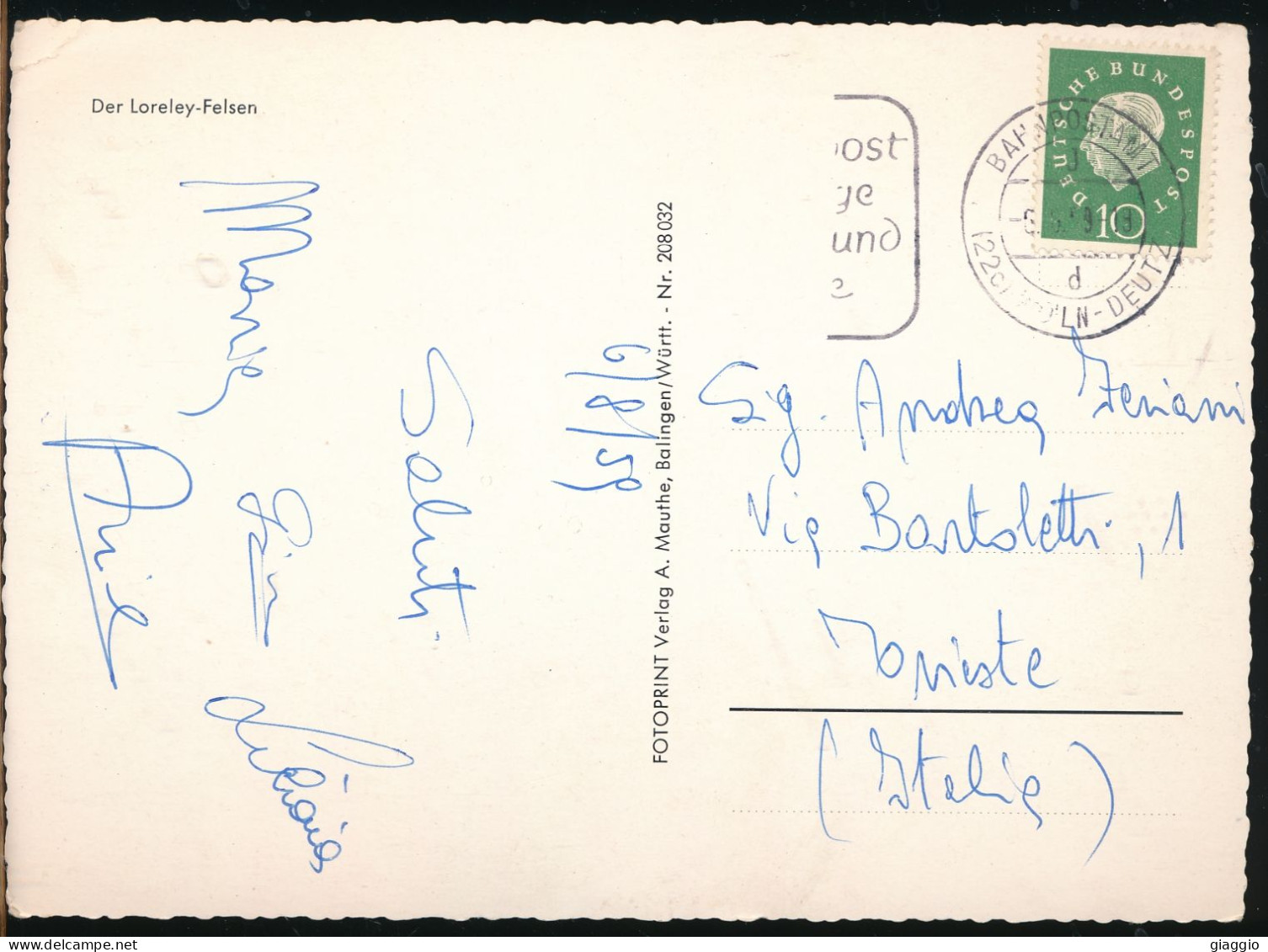 °°° 31082 - GERMANY - DER LORELEY FELSEN - 1959 With Stamps °°° - Loreley