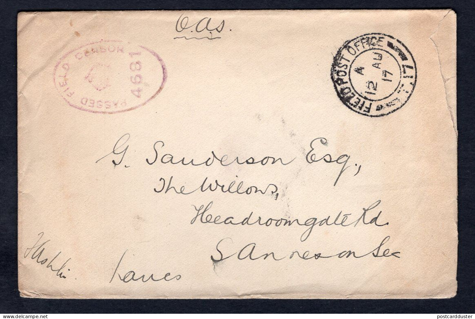 GB WW1 Military 1917 FPO T17 On Censored Cover To England. Soldier's Mail (p2750) - Brieven En Documenten