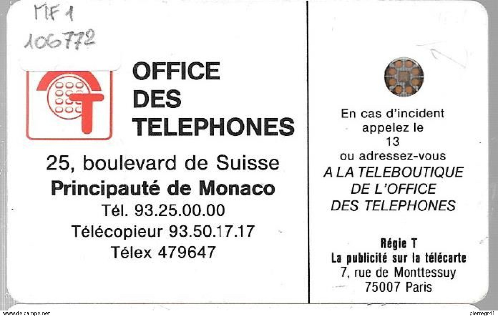 CARTE²°-PUBLIC-MONACO-50U-MF1-SC4On-N°Série106772-ROCHER De MONACO-Fleche Blanche-Utilisé-LUXE - Monaco