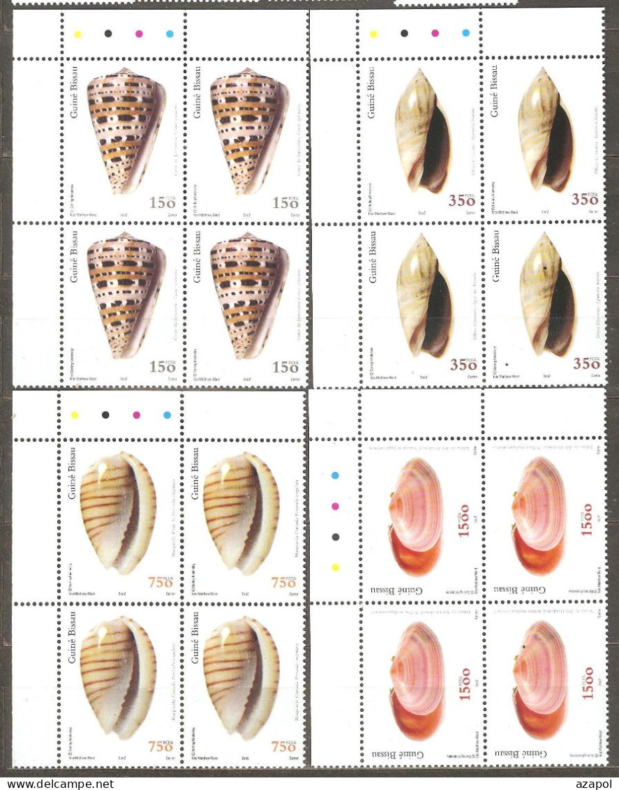 Guinea-Bissau: Full Set Of 4 Mint Stamps In Block Of 4, Marine Shellfish, 2002, Mi#2021-4, MNH - Guinée-Bissau