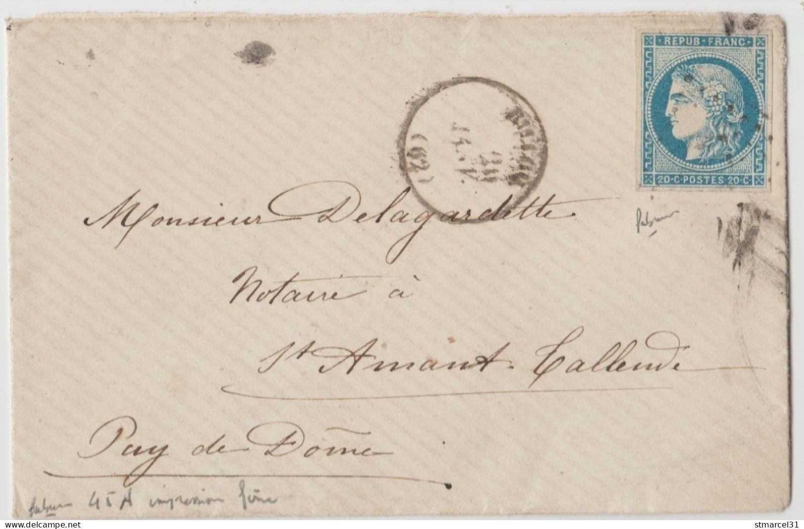 RARE Sur LETTRE IMPRESSION FINE Début De Tirage N°45Ac TBE/Luxe Signé Cote 600€ - 1870 Bordeaux Printing