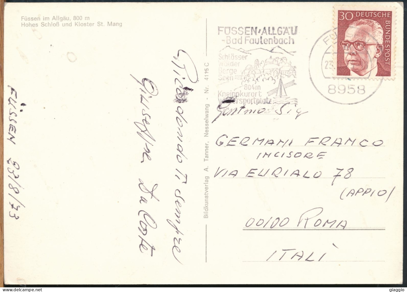 °°° 31084 - GERMANY - FUSSEN IM ALLGAU - HOHES SCHLOSS UND KLOSTER ST. MANG - 1973 With Stamps °°° - Füssen