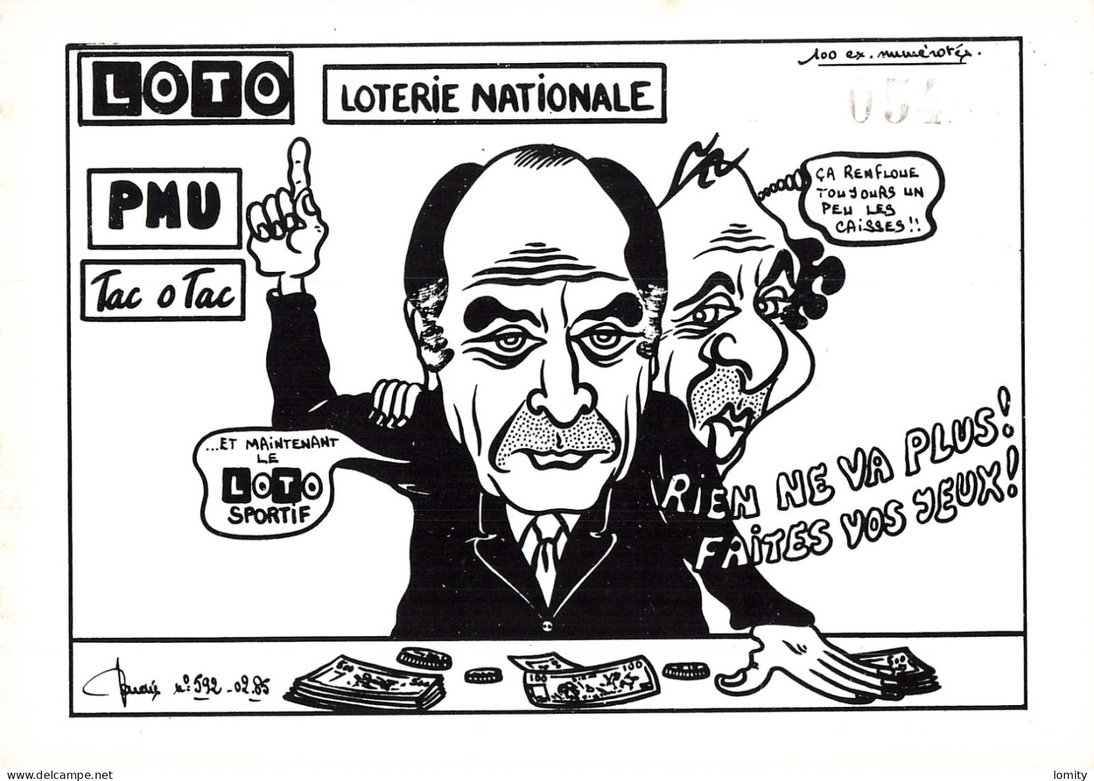 Politique Caricature Mitterrand Fabius Loterie Nationale Loto PMU Renfloue Les Caisses Illustration Lardie Illustrateur - Satirical