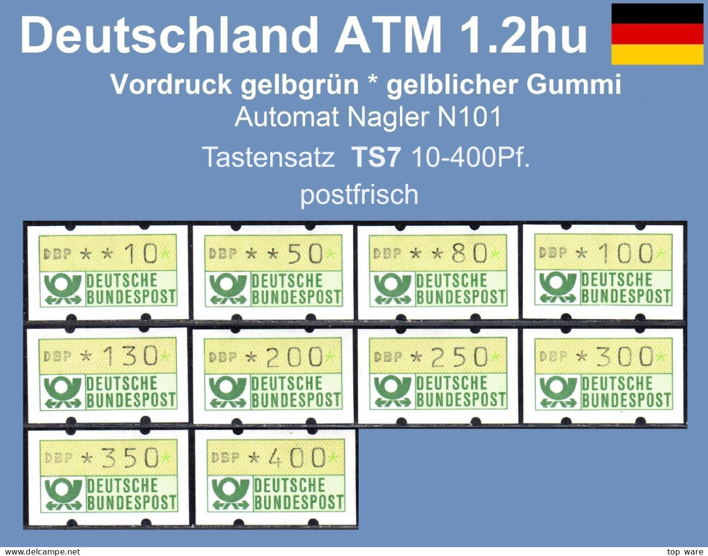 Deutschland Bund ATM 1.2 Hu Tastensatz TS7 10-400Pf. Postfrisch, Nagler Automatenmarken - Machine Labels [ATM]