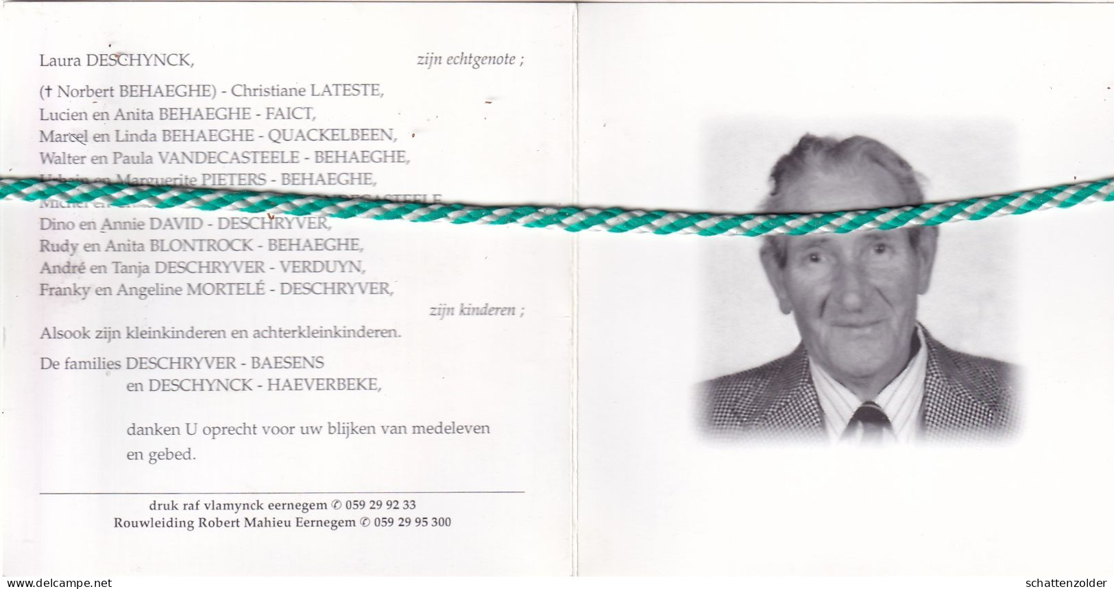 Julien Deschryver-Deschynck, Eernegem 1919, 2003. Foto - Todesanzeige