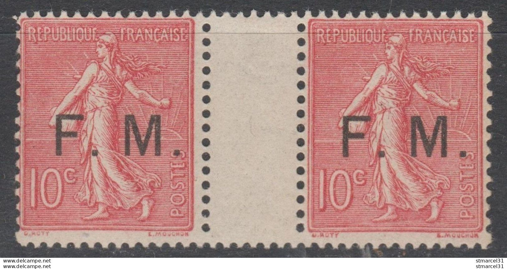 1er SERVI GRAND LUXE PAIRE INTERPANNEAUX N°4  RRR 1 CENTRAGE PARFAIT Neuf** Cote>295€ - Military Postage Stamps