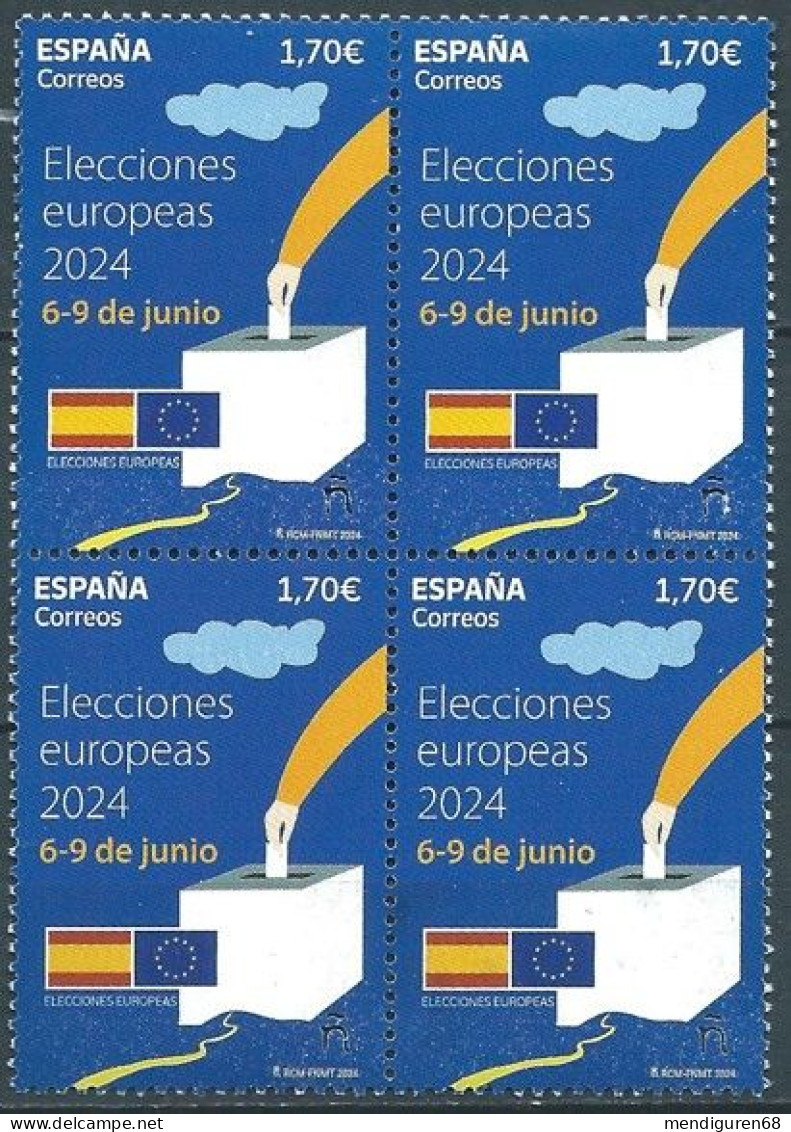 ESPAGNE SPANIEN SPAIN ESPAÑA 2024 EUROPEAN ELECTIONS ELECCIONES EUROPEAS 2024 (6-9 JUNE JUNIO) BLOCK 4V MNH ED 5729 - Unused Stamps