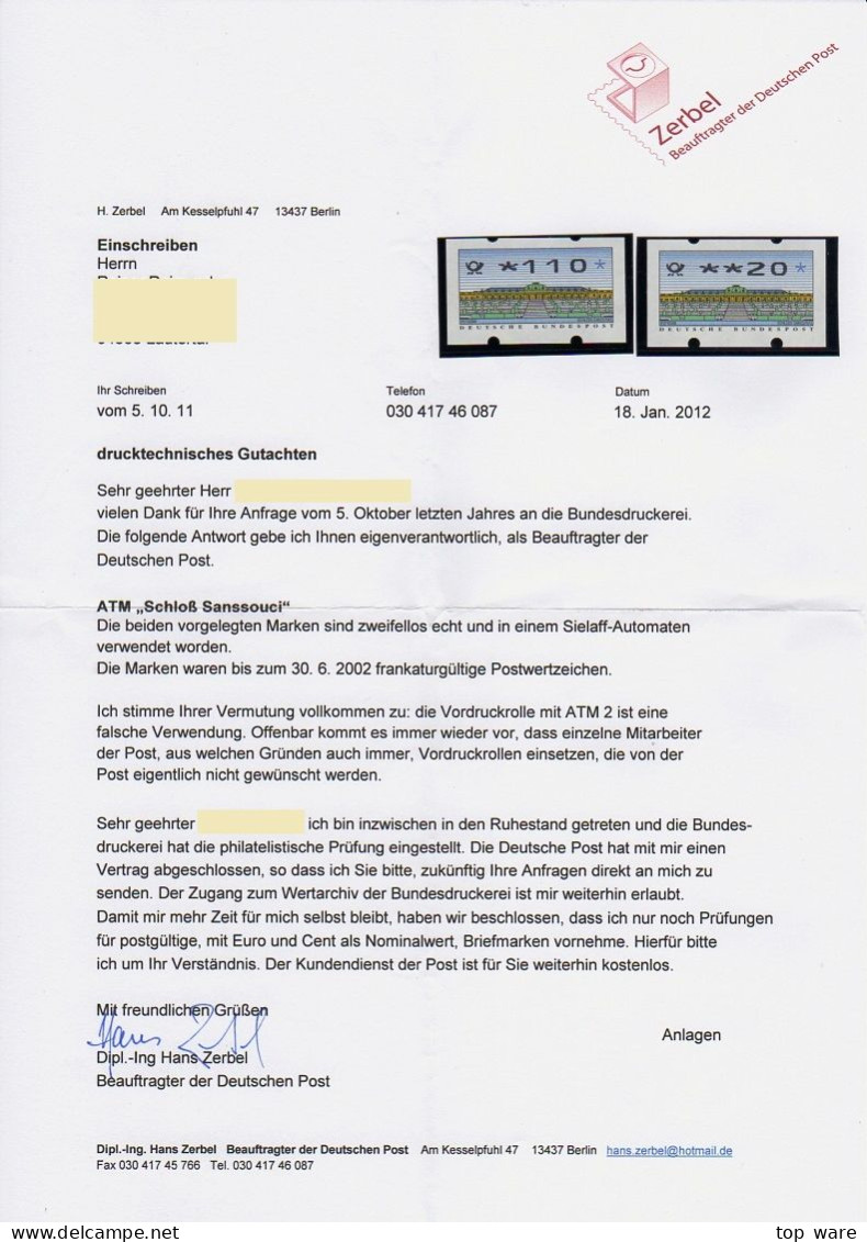 Deutschland Bund ATM 2 F Fehlverwendung Im Sielaff Automaten 220Pf Auf Brief 8.3.02 Cuxhaven 1 / Mit Gutachten - Machine Labels [ATM]