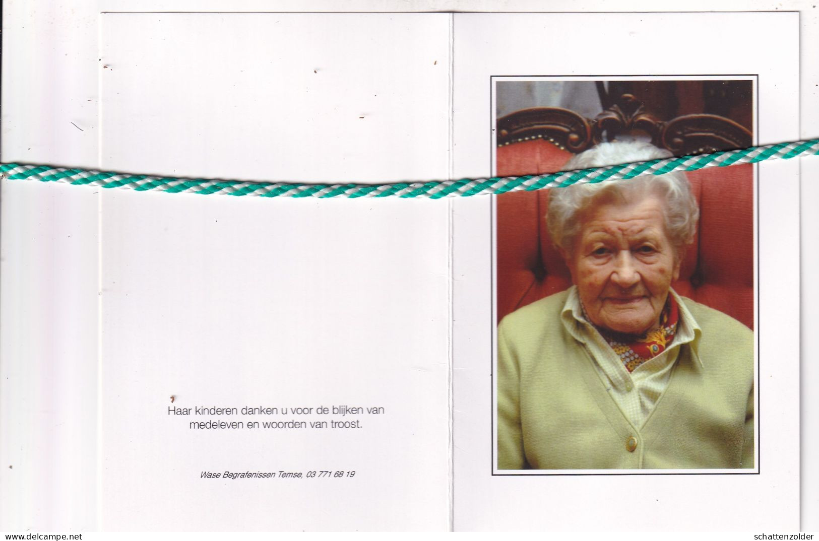 Anna Smet-De Graeve, Temse 1904, 2008. Honderdjarige. Foto - Décès