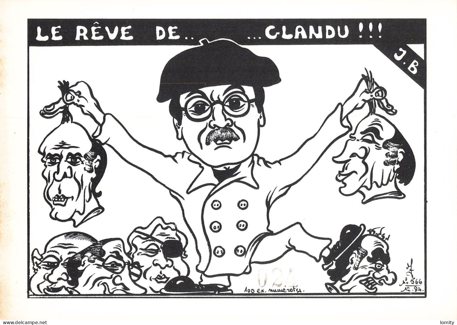 Politique Caricature Le Reve De Glandu Mitterrand Giscard Estaing Marchais Le Pen Illustration Lardie Illustrateur - Satirical