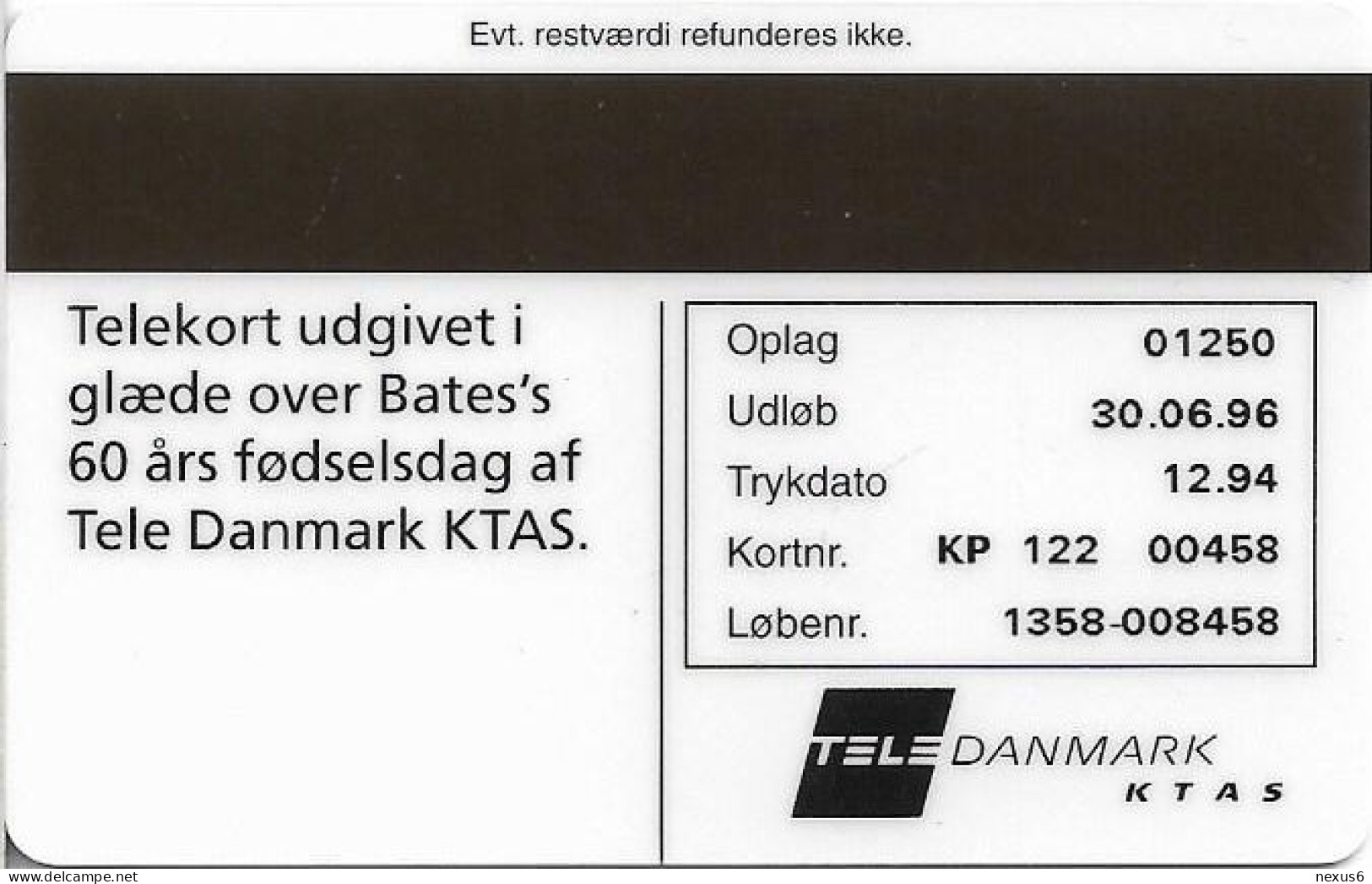 Denmark - KTAS - Bates Copenhagen - TDKP122 - 12.1994, 1.250ex, 5kr, Used - Dänemark