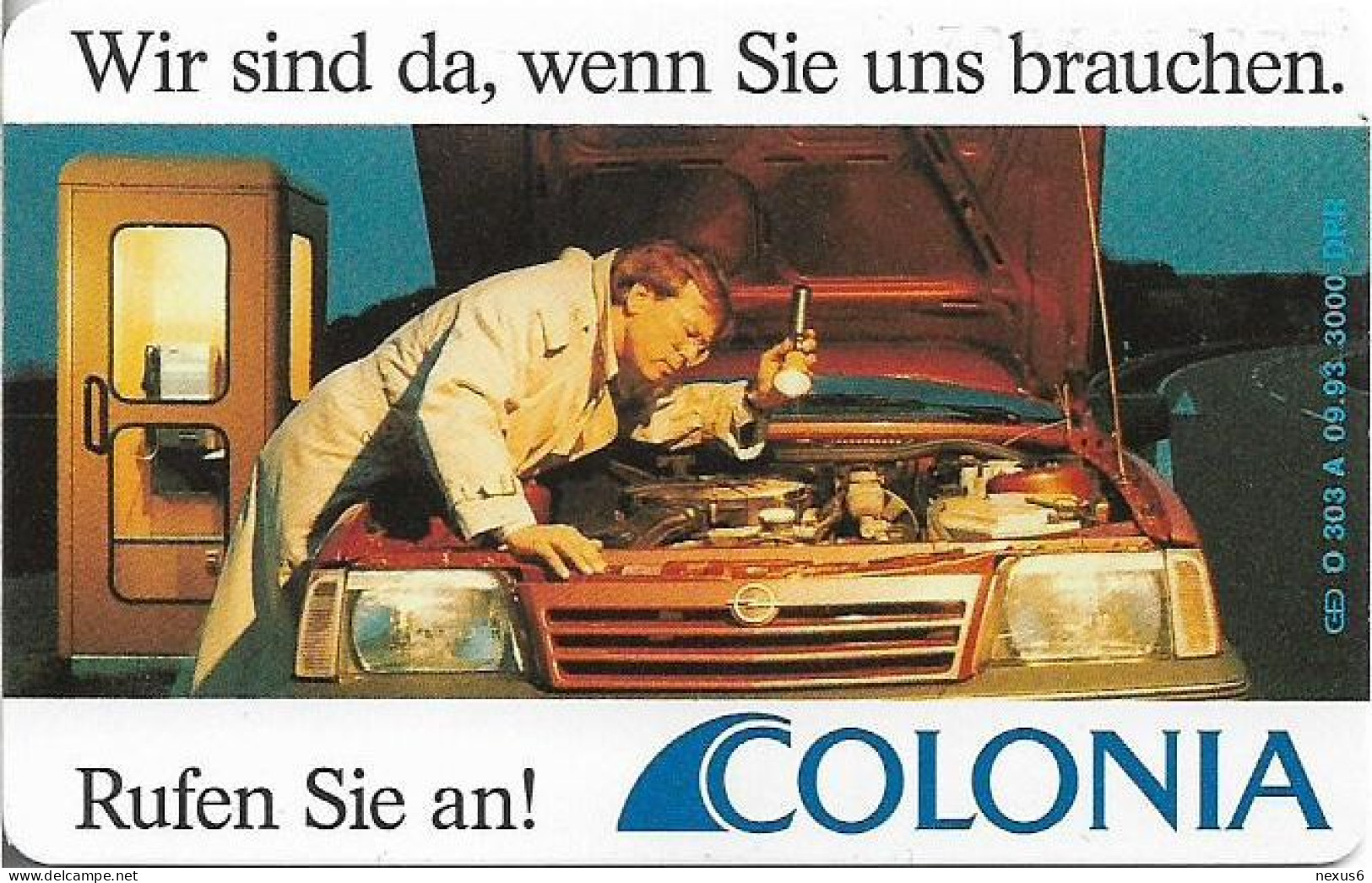 Germany - Colonia Versicherung 1 – Autopanne - O 0303A - 09.1993, 12DM, 3.000ex, Mint - O-Series : Séries Client