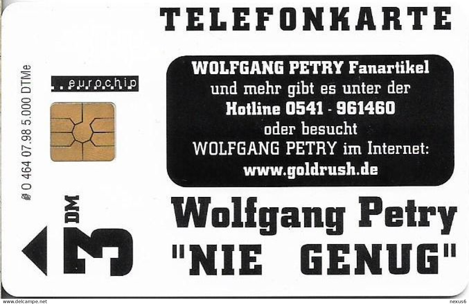 Germany - Wolfgang Petry ''Nie Genug'' - O 0464 - 07.1998, 3DM, 5.000ex, Mint - O-Series: Kundenserie Vom Sammlerservice Ausgeschlossen