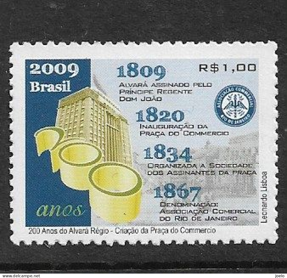 BRAZIL 2009 COMMERCIAL ASSOCIATION EMBLEMATIC BUILDING IN RIO DE JANEIRO - Unused Stamps