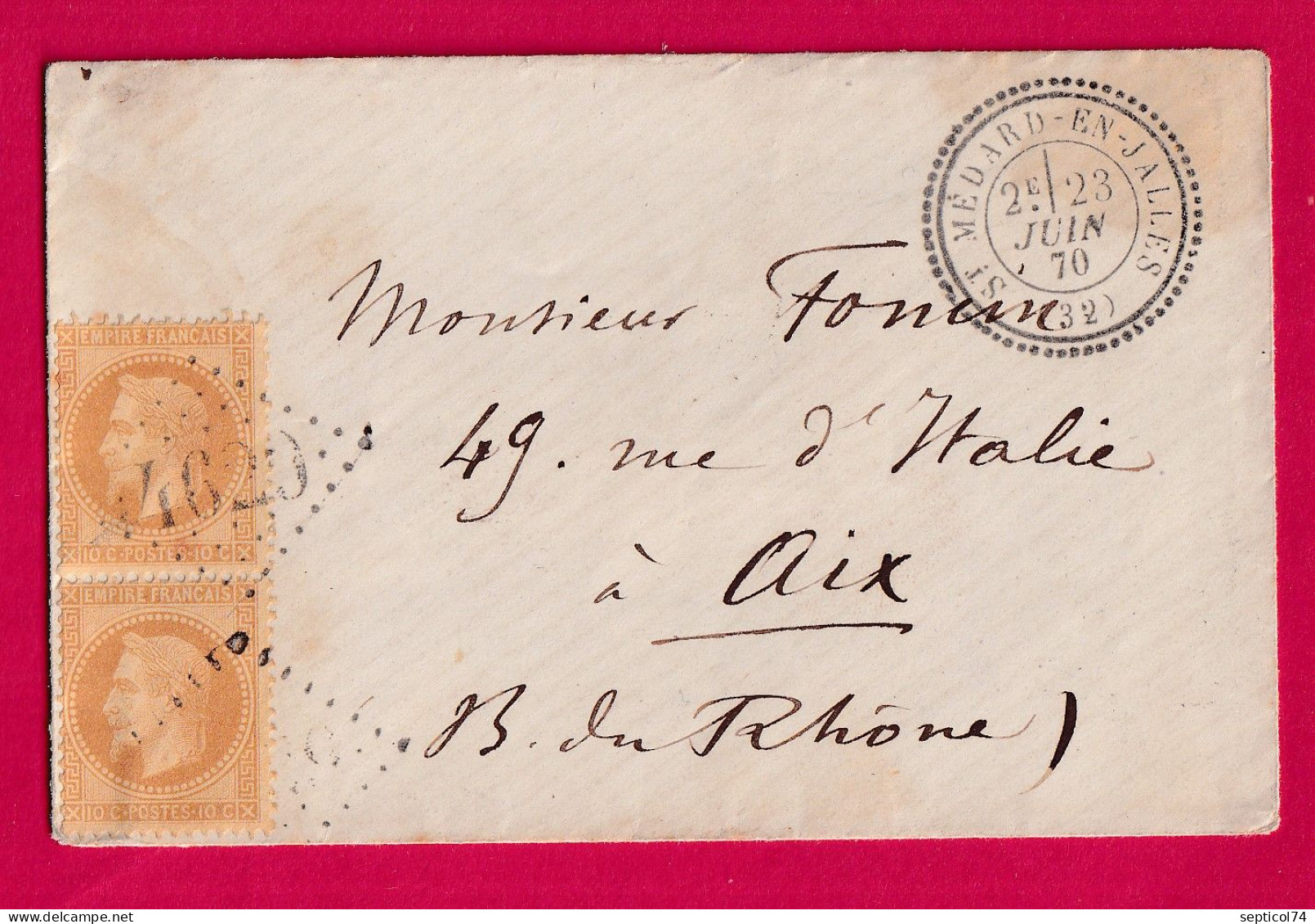 N°28 PAIRE GC 4629 ST MEDARD EN JALLES GIRONDE CAD TYPE 24 POUR AIX BOUCHES DU RHONE LETTRE - 1849-1876: Classic Period