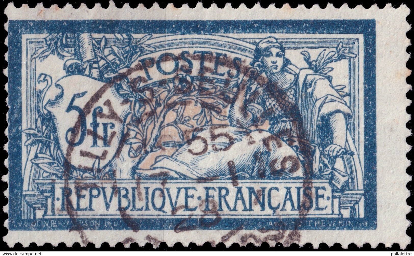 FRANCE - 1928 TàD "TILLY-S-SEULLES / CALVADOS" Sur Yv.123 5fr Merson Bleu & Chamois - 1900-27 Merson