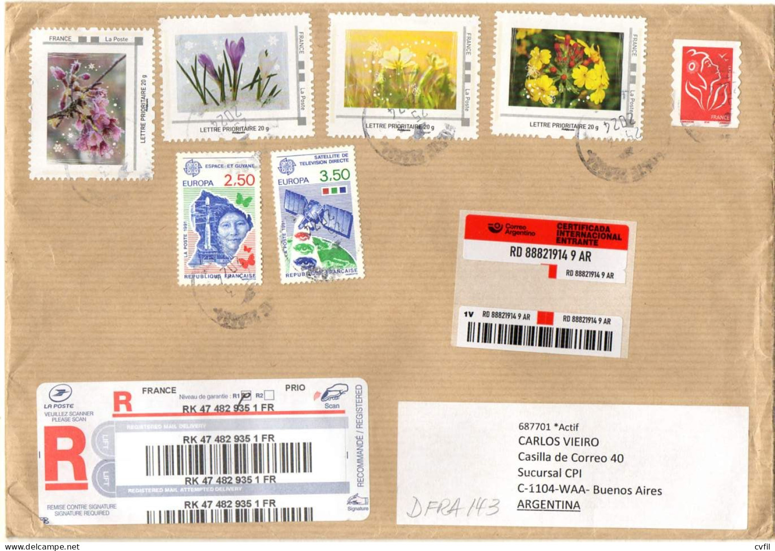 FRANCE 2024 - REGISTERED AIR COVER With Several Stamps To Buenos Aires, Argentina - Lettres & Documents