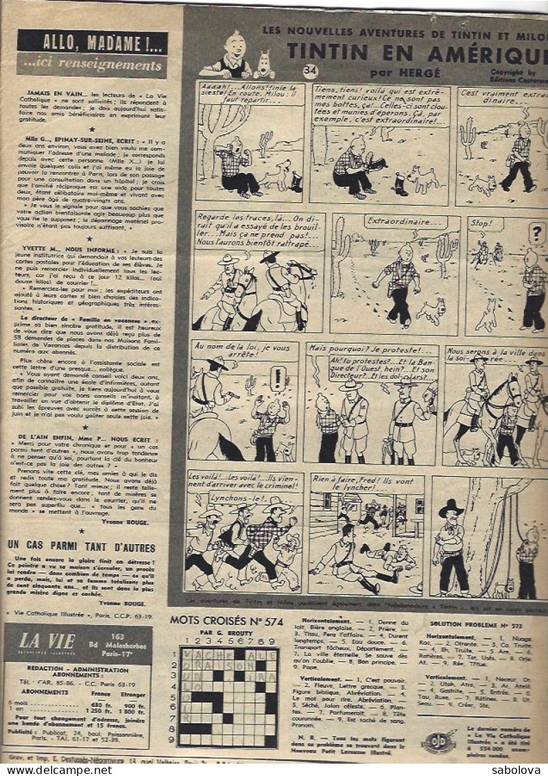 Tintin En Amérique (planche), Interview D'Hergé La Vie Catholique Illustrée 1956 - Sonstige & Ohne Zuordnung