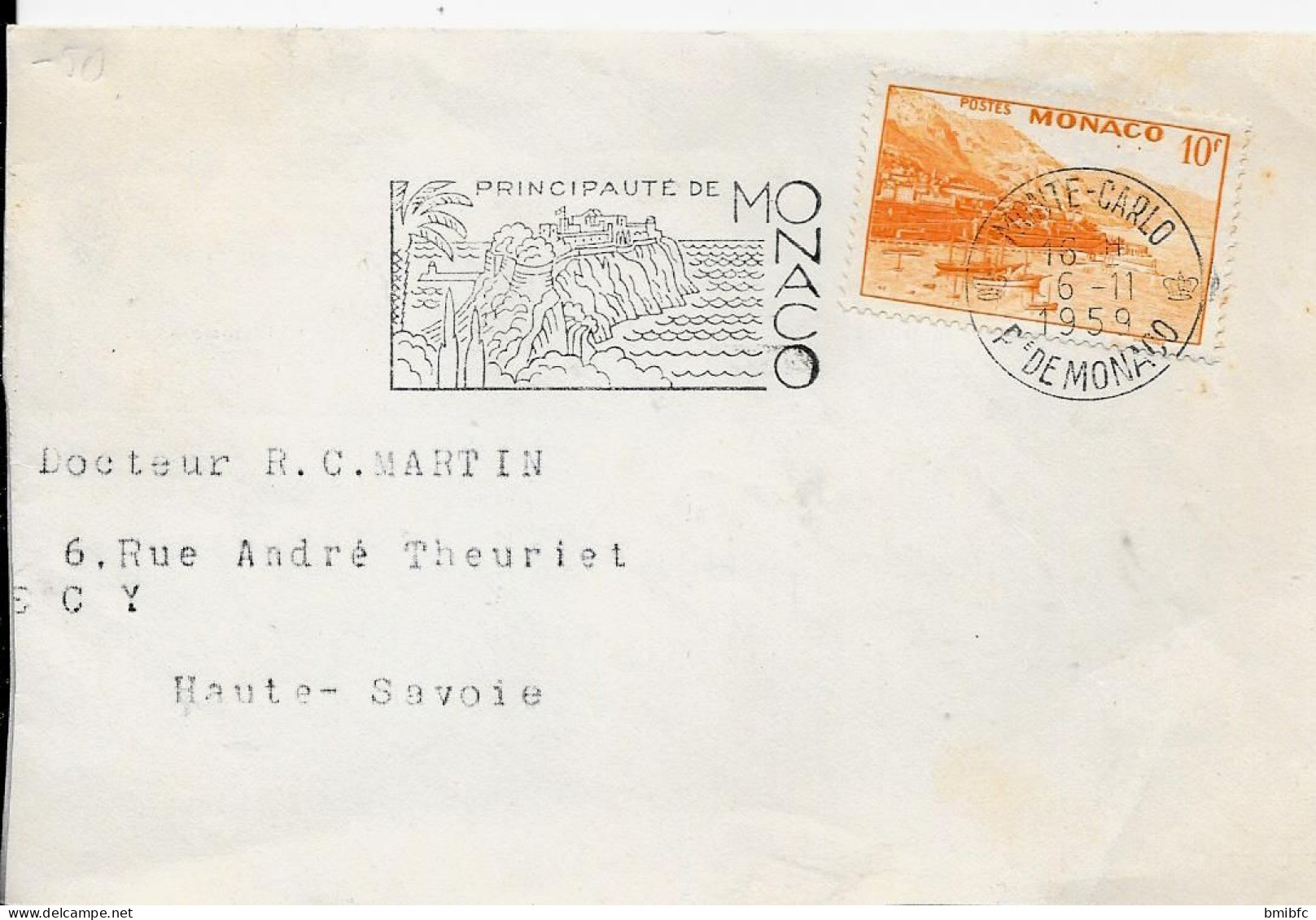 PRINCIPAUTÉ De MONACO 1959  Sur Lettre - Lettres & Documents