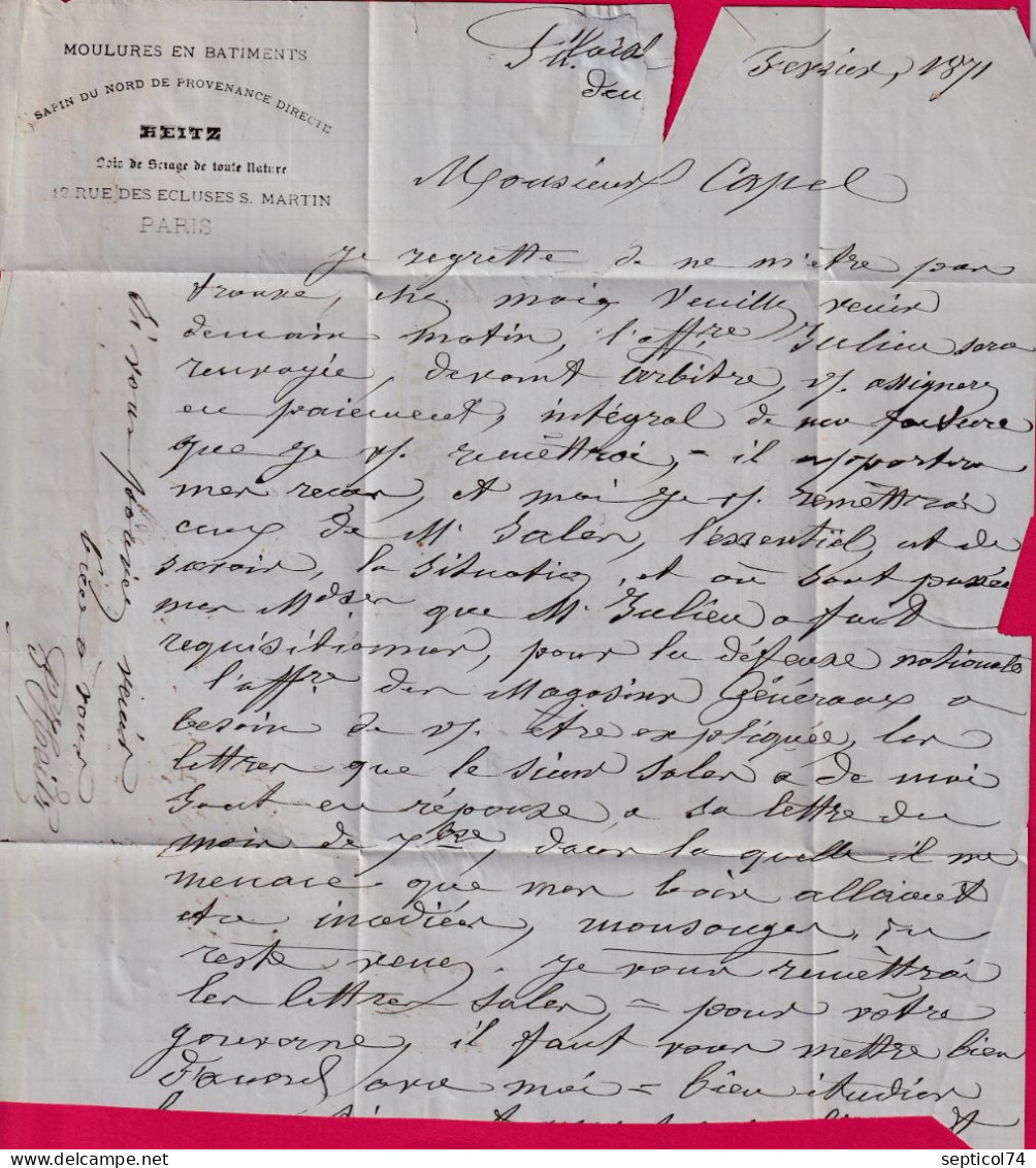 N°36 PARIS ETOILE 39 R DES ECLUSES ST MARTIN POUR PARIS LETTRE - 1849-1876: Période Classique