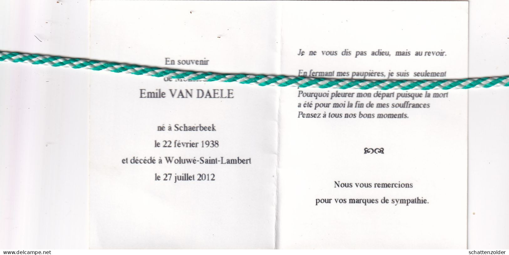 Emile Van Daele, Schaerbeek 1938, Woluwé-Saint-Lambert 2012. Foto Hond - Overlijden