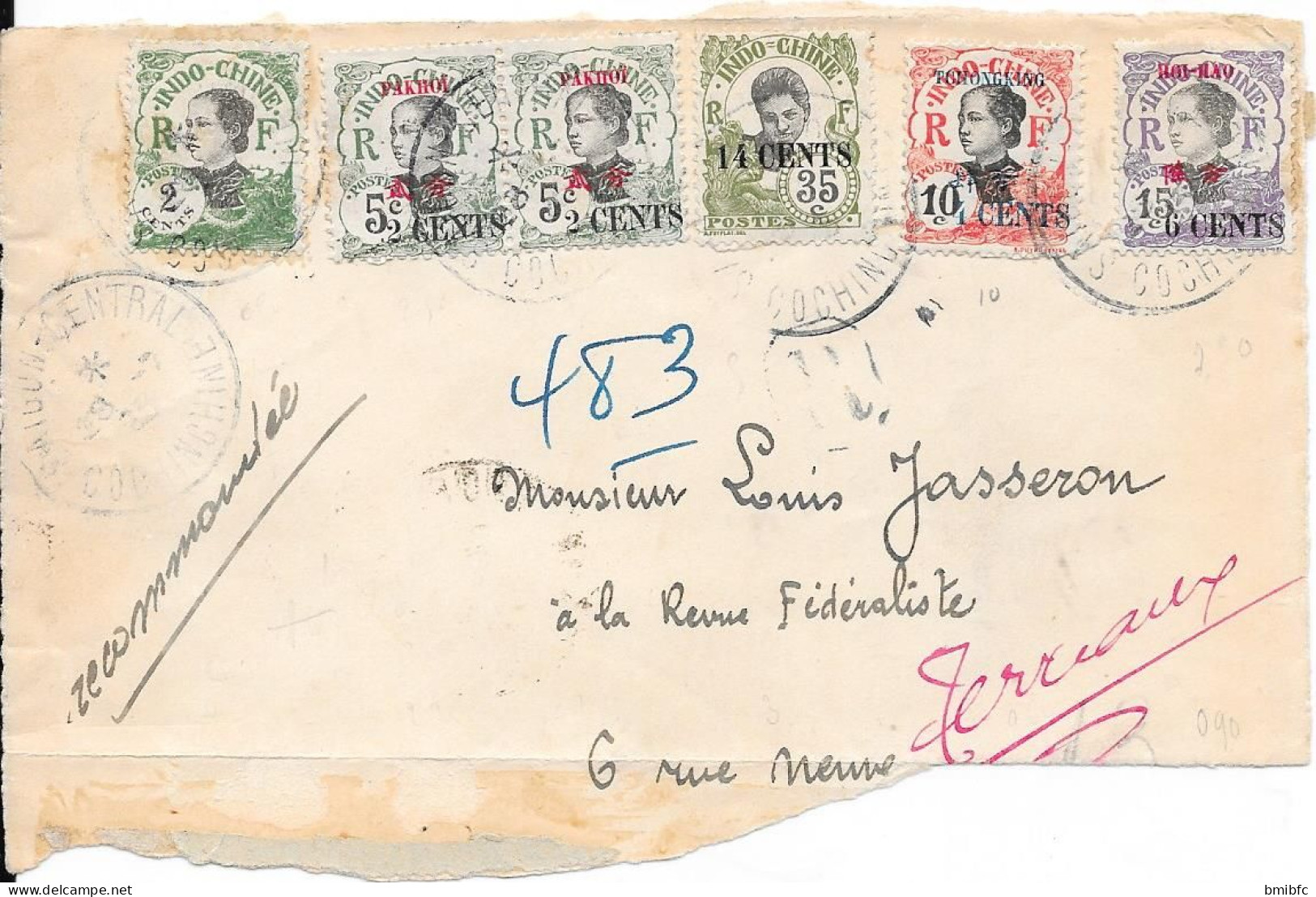 Sur Devant D'enveloppe INDO-CHINE 1923 - Covers & Documents