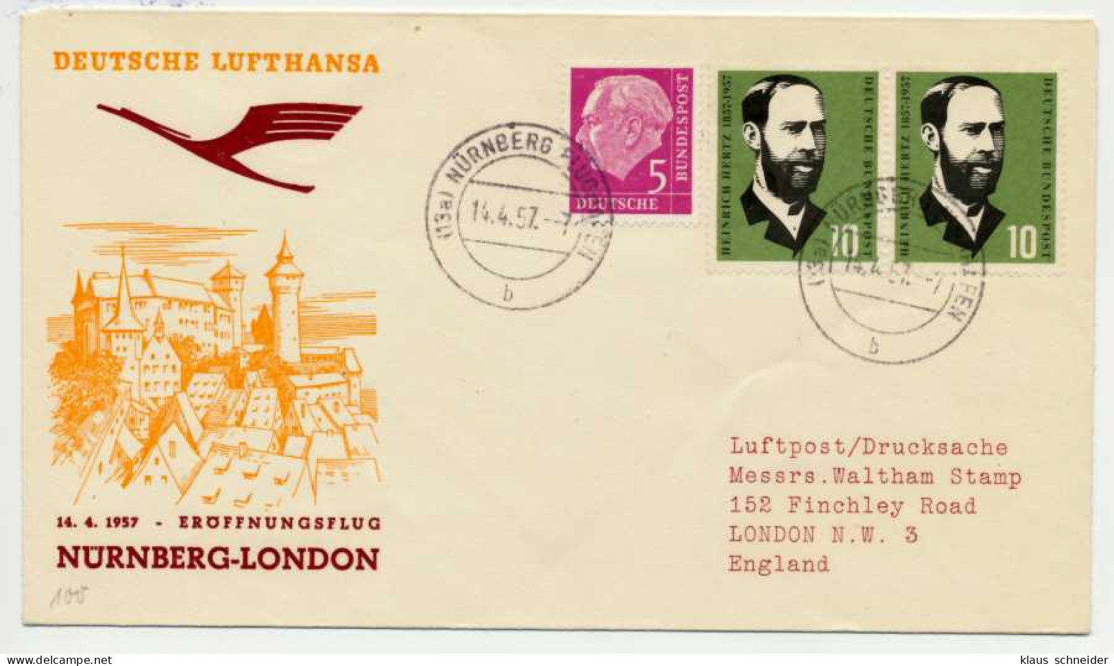 BRD 1957 Nr 252 100 LUFTHANSA BRIEF MIF X73294E - Cartas & Documentos