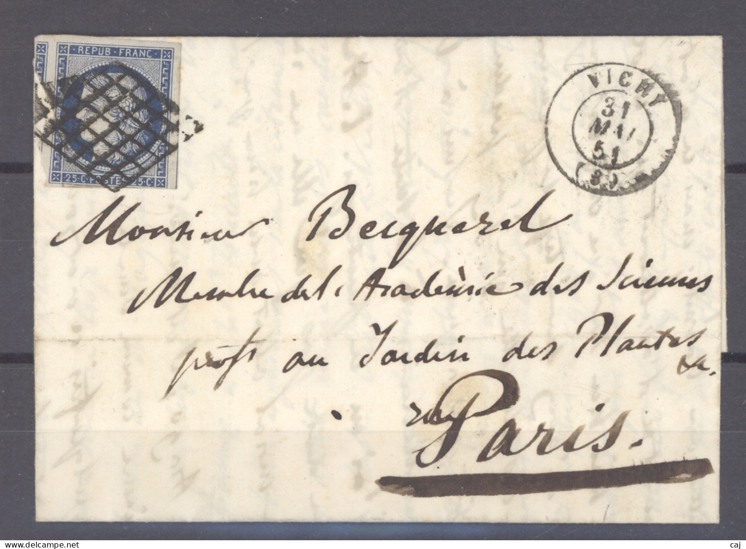 France  :  Yv  4  (o) Sur Lettre Pour Le Physicien Henri Becquerel - 1849-1850 Ceres