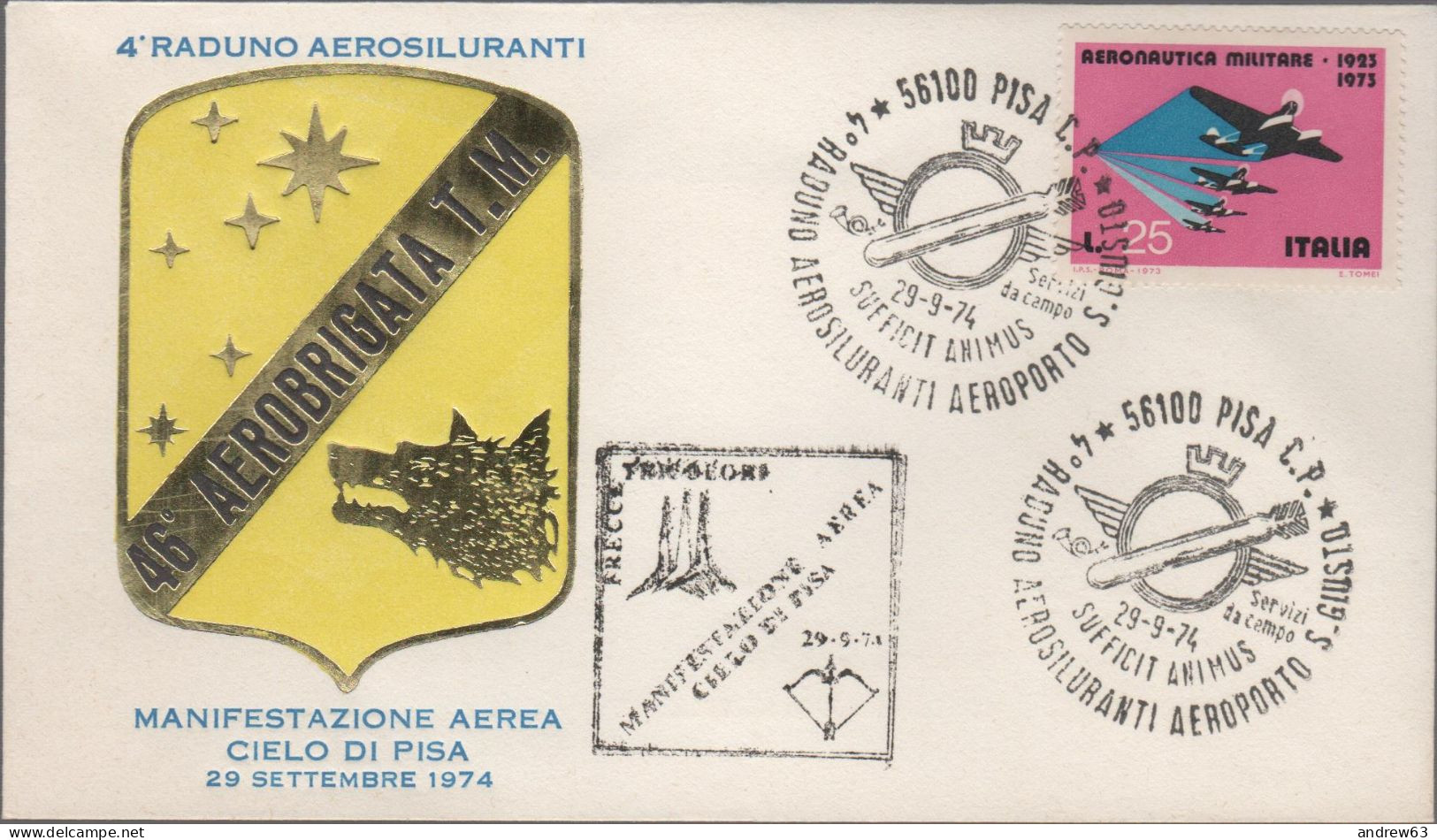 ITALIA - ITALIE - ITALY - 1974 - 25 50º Anniversario Dell'aeronautica Militare + Annullo Frecce Tricolori + 4° Raduno Ae - Militaria
