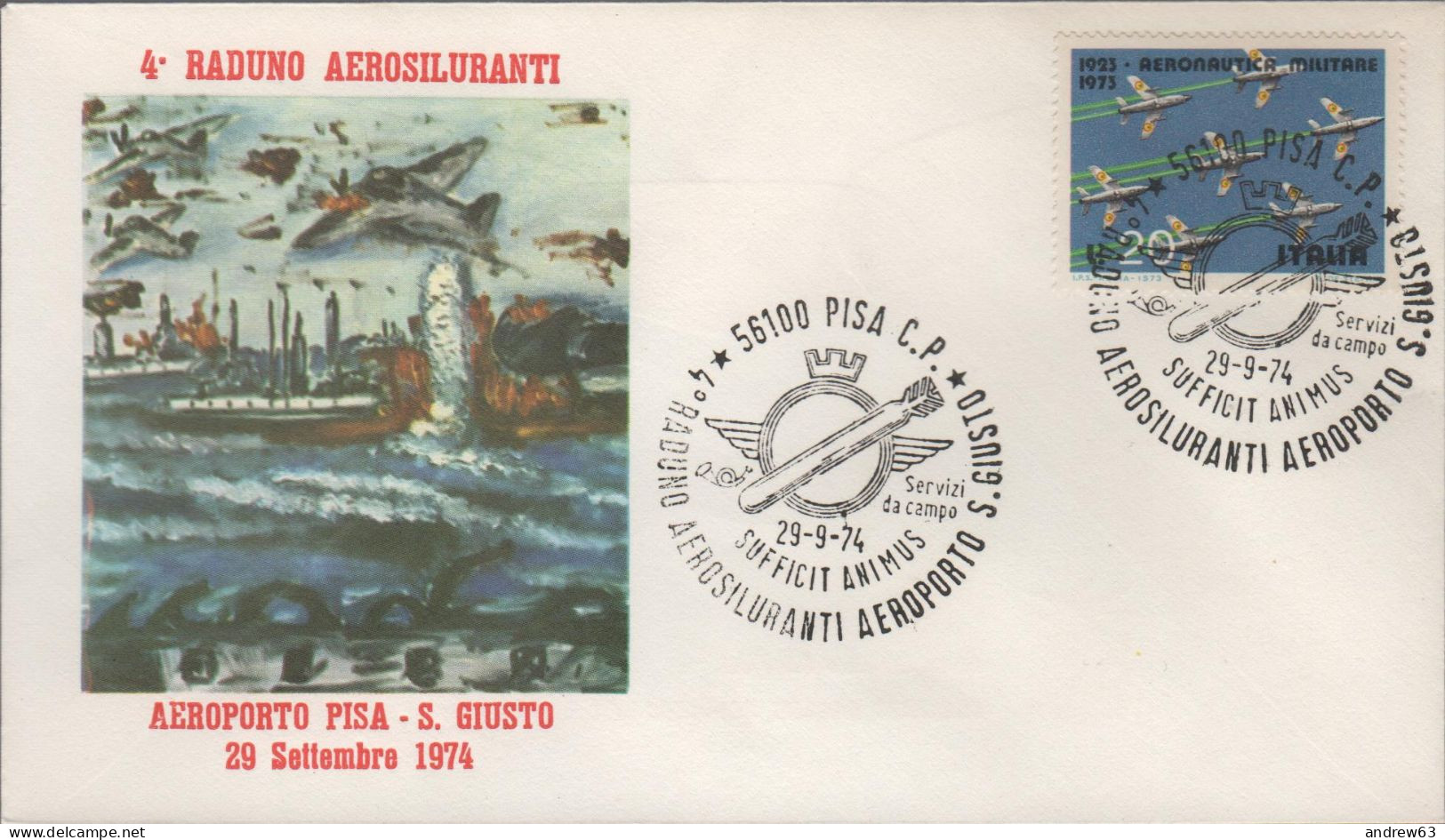 ITALIA - ITALIE - ITALY - 1974 - 25 50º Anniversario Dell'aeronautica Militare + Annullo 4° Raduno Aerosiluranti Aeropor - Militaria