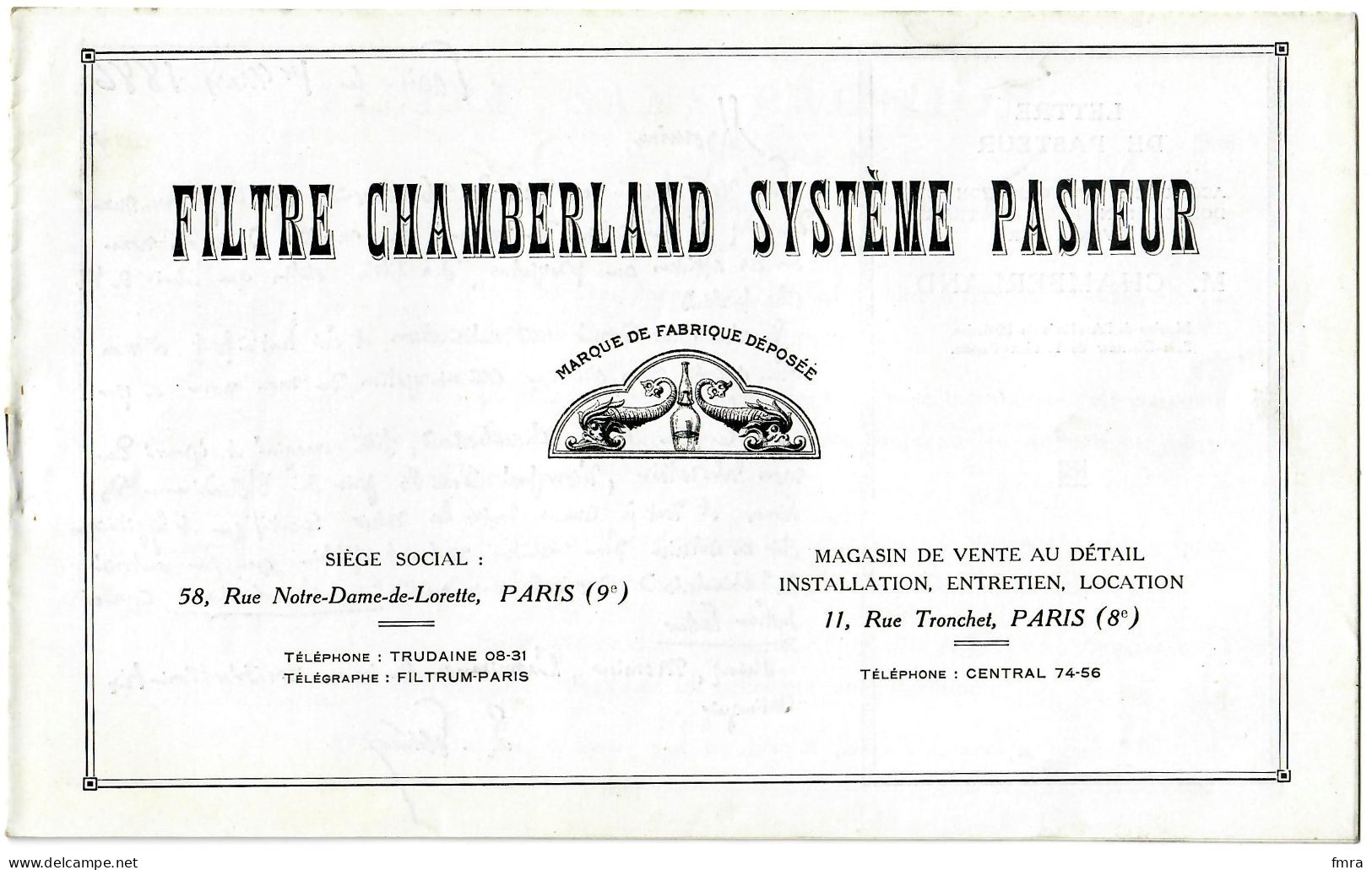 Document 8 Pages - Filtre CHAMBERLAND Système PASTEUR (21,7 X 13,4 Cm) - Filtrage De L'eau TBE/GP80 - Publicités