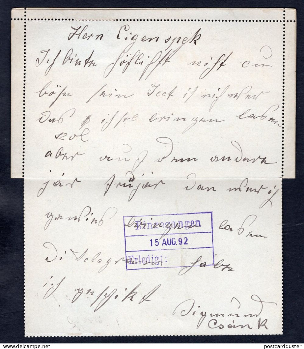 HUNGARY Zombor 1892 Registered Letter Card To Germany (p643) - Lettres & Documents