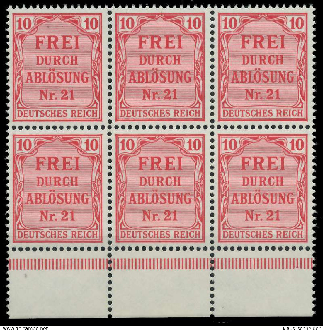 D-REICH DIENST Nr 4 Postfrisch 6er-BLOCK URA X86F3BA - Dienstmarken