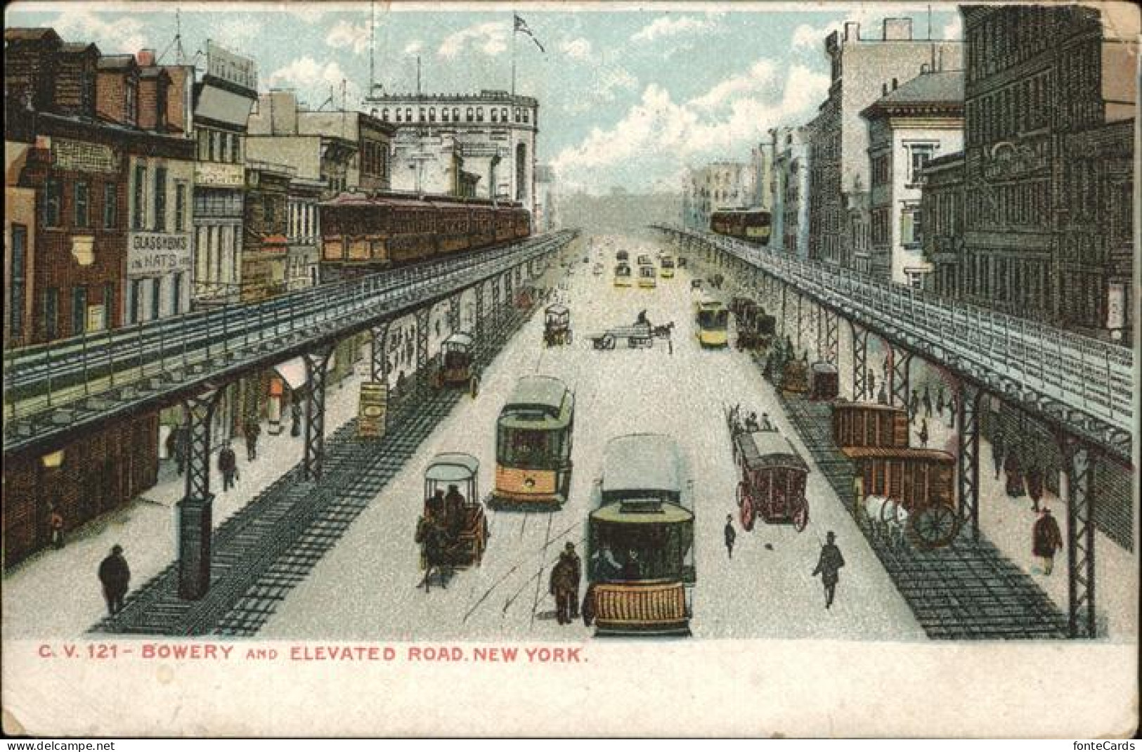 11268463 New_York_City Bowery And Elevated Road Strassenbahn Pferdewagen Hochbah - Andere & Zonder Classificatie
