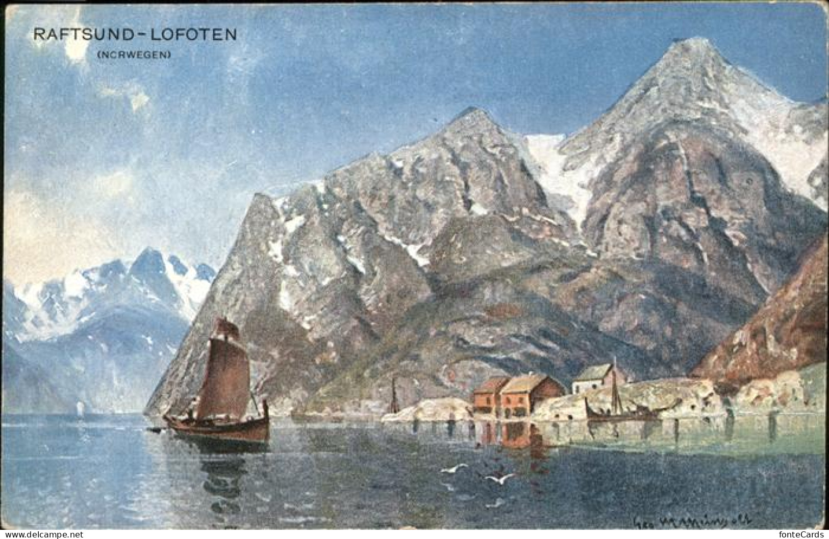 11268454 Rafsund Norwegen Lofoten Segelboot Kuenstlerkarte Norwegen - Norvège