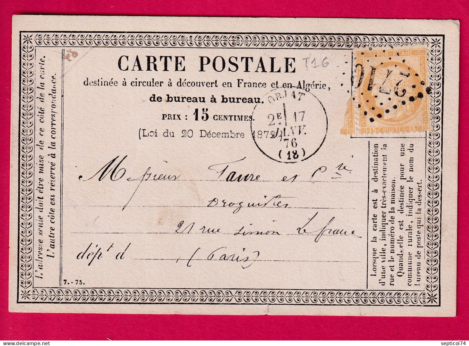 N°55 GC 2710 OBJAT CORREZE POUR PARIS CARTE PRECURSEUR LETTRE - 1849-1876: Période Classique