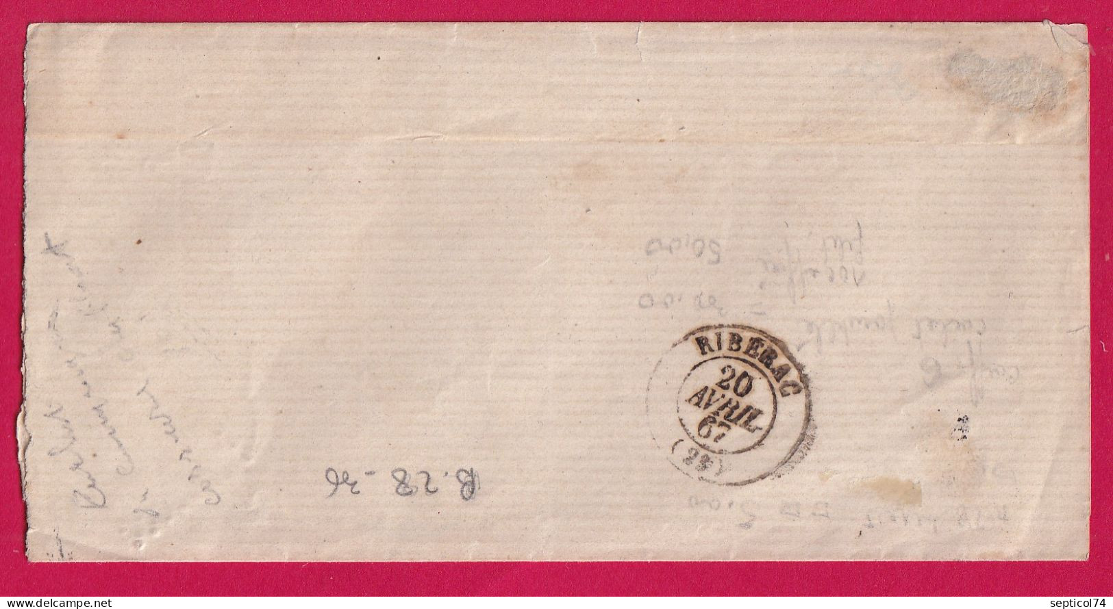 N°21 GC 3888 ST VINCENT DE CONNAZAC DORDOGNE CAD TYPE 22 POUR RIBERAC LETTRE - 1849-1876: Classic Period