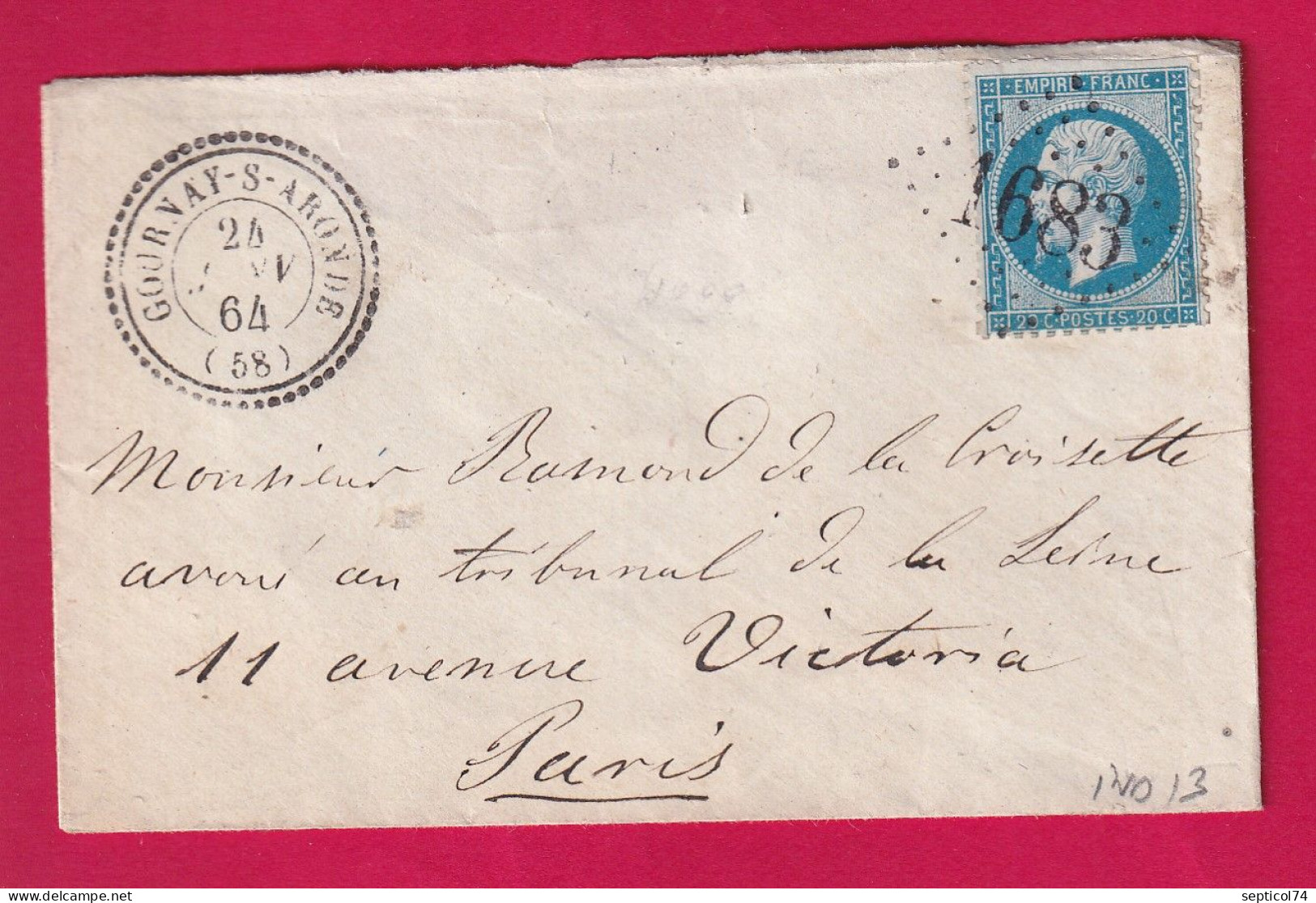 N°22 GC 1683 GOURNAY SUR ARONDE OISE CAD TYPE 22 INDICE 13 POUR PARIS LETTRE - 1849-1876: Période Classique