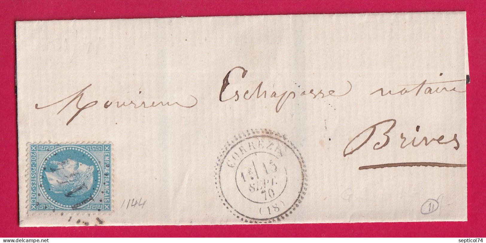 N°29 GC 1144 CORREZE CAD TYPE 24 POUR BRIVES LETTRE - 1849-1876: Période Classique