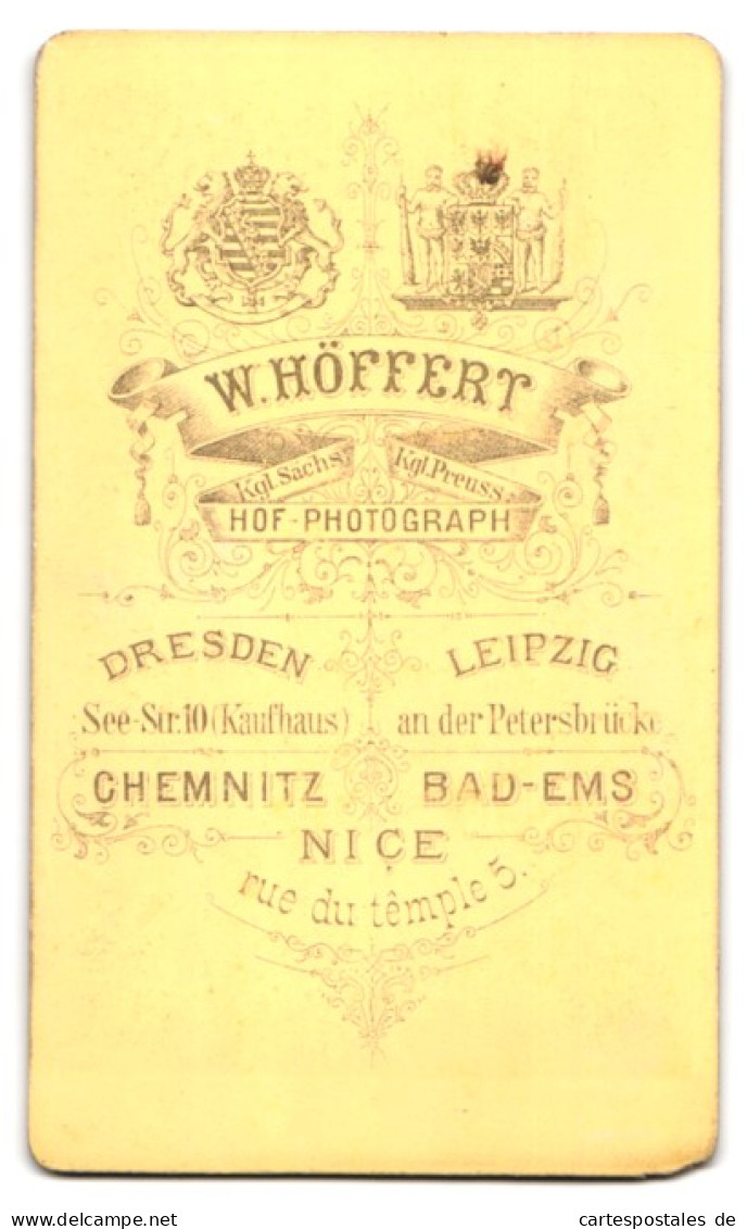 Fotografie W. Höffert, Dresden, See-Strasse 10, Brustportrait Junger Herr Im Anzug Mit Oberlippenbart  - Personnes Anonymes