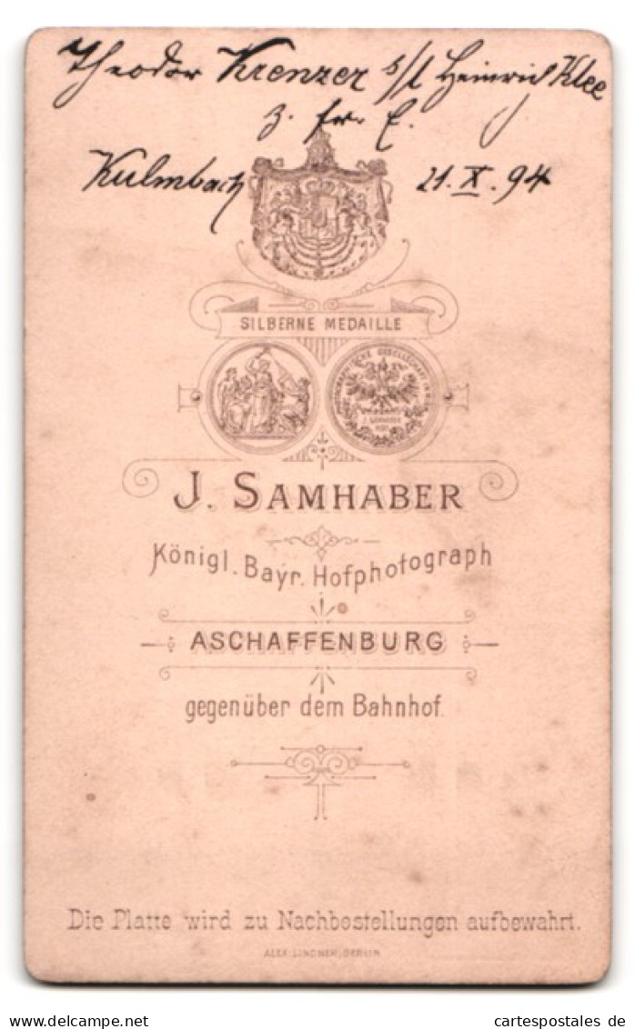Fotografie J. Samhaber, Aschaffenburg, Portrait Bürgerlicher Herr Mit Zwicker Und Oberlippenbart  - Personas Anónimos