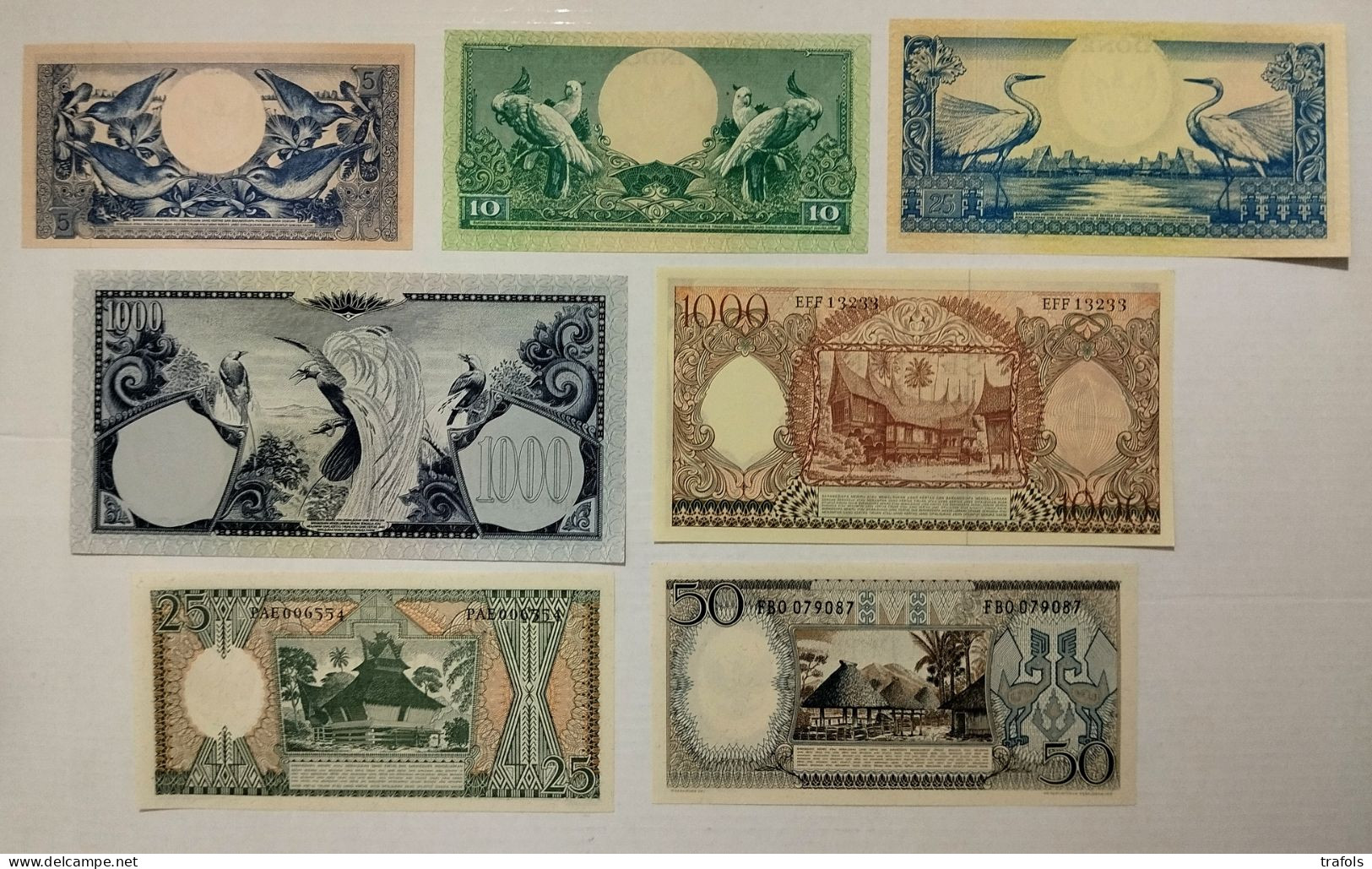 INDONESIA Collection - AUNC/UNC 1000 Rupiah 1958 P.61 + 5-10-25-1000 R 1959 P.65,66,67,71 + 25-50 R 1964 P.95,96 !!! - Indonésie