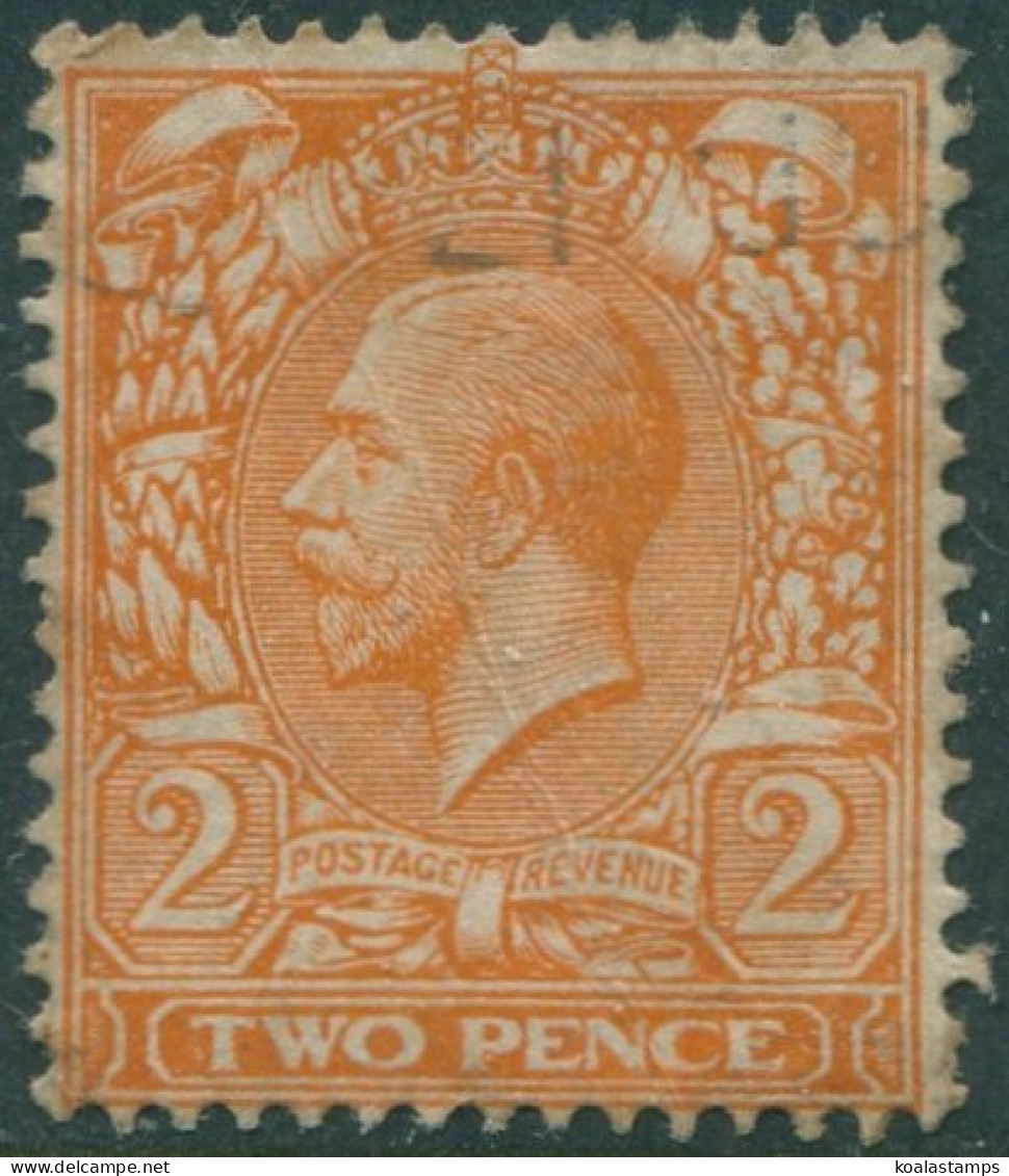 Great Britain 1912 SG368 2d Orange KGV #2 Crease FU (amd) - Unclassified