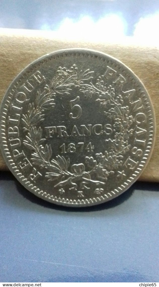 PIECE 5 F HERCULE ARGENT 1874 TYPE K. TTB - 5 Francs