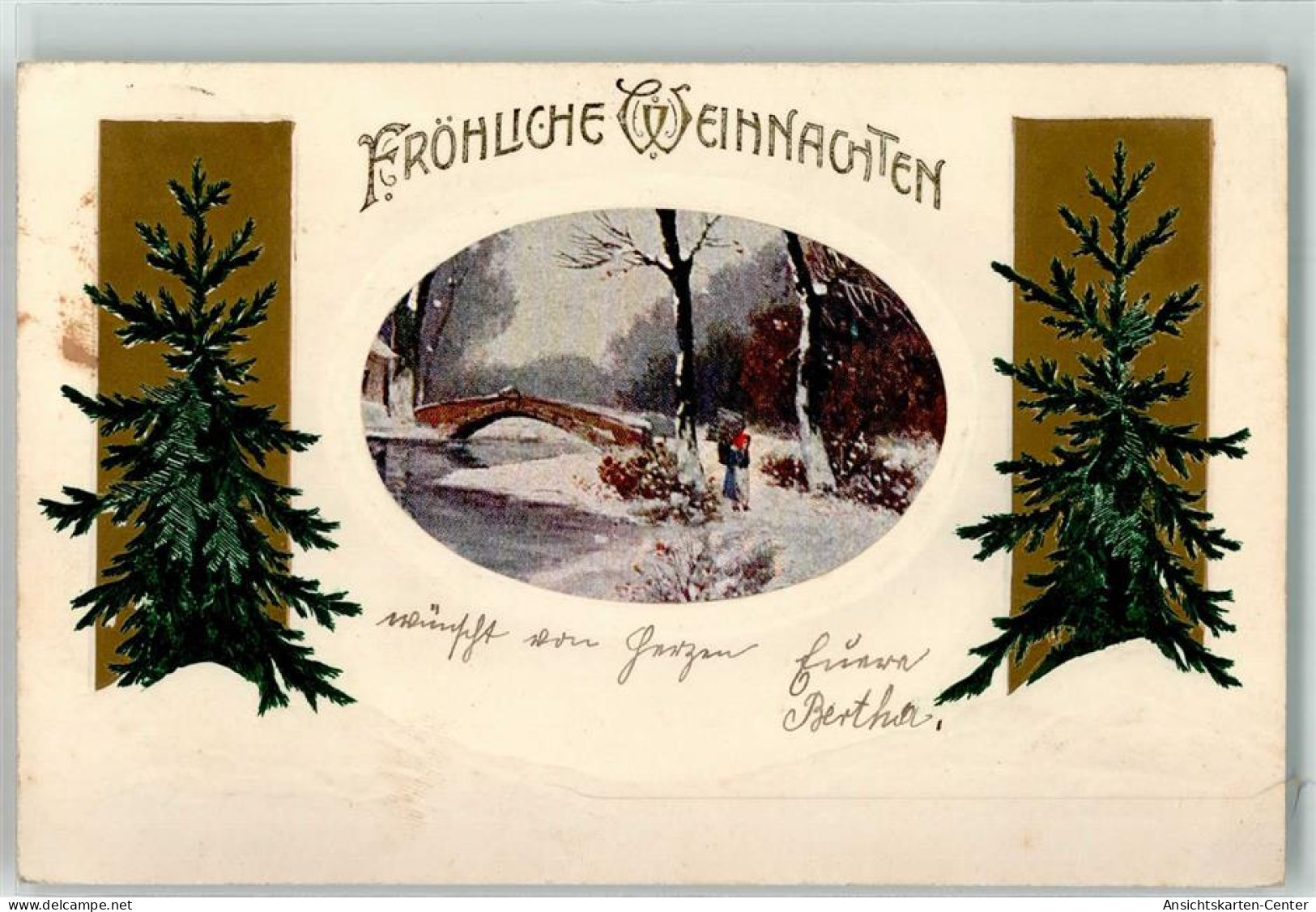 39603011 - Einsames Muetterchen Beim Holz Holen Vor Bruecke Ueber Vereistem Bach Jugendstil Erika - Autres & Non Classés