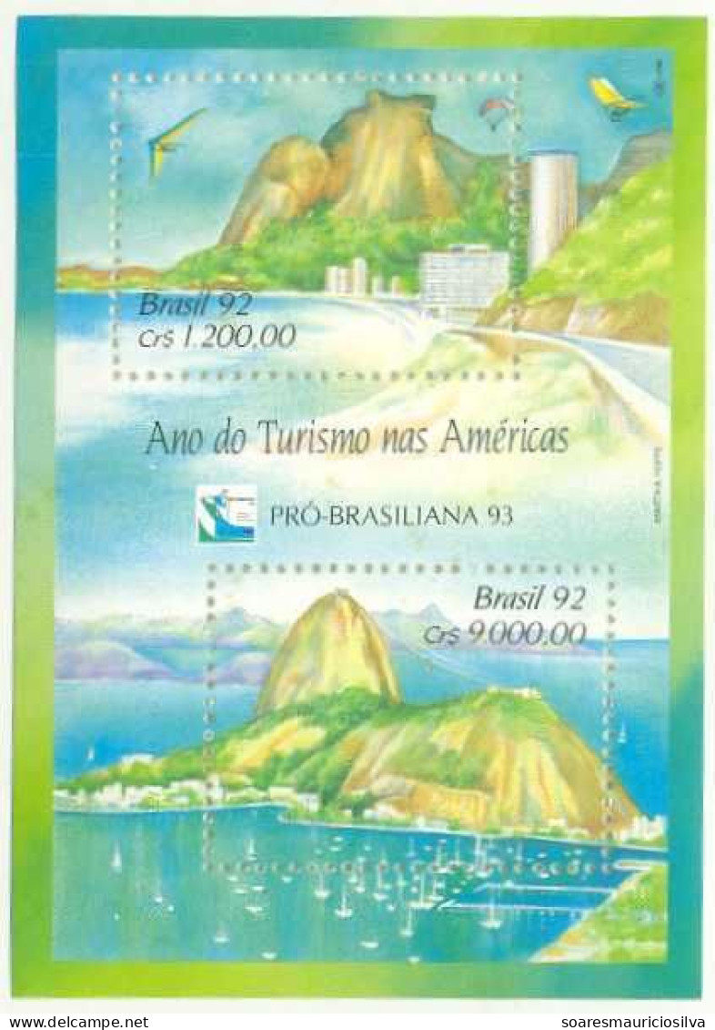 Brazil 1992 Souvenir Sheet Year Of Tourism In The Americas Pro-Brasiliana 93 Unused Hang Gliding Paragliding - Blocks & Sheetlets