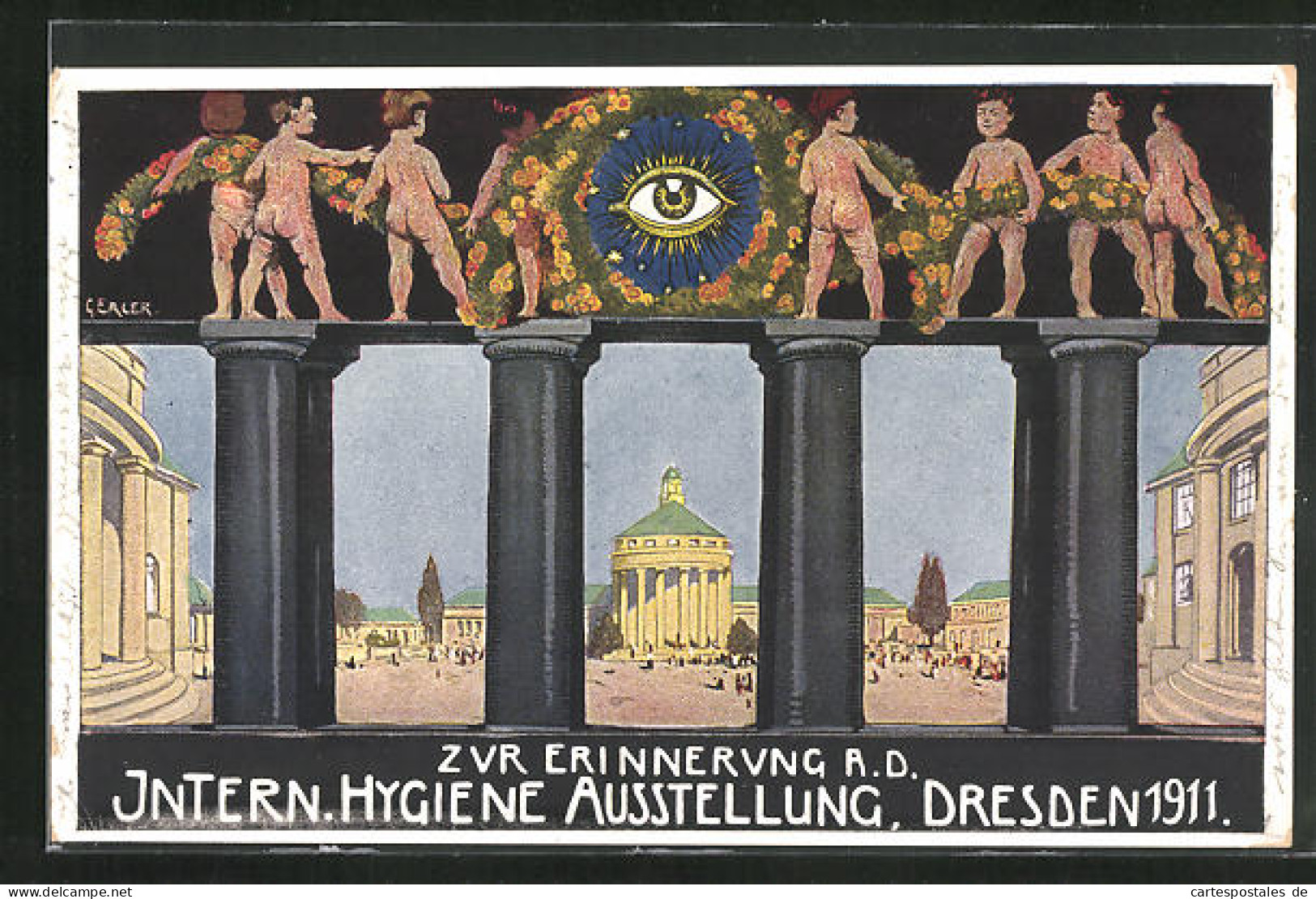 Künstler-AK Dresden, Internationale Hygiene Ausstellung 1911, Ausstellungsgelände  - Ausstellungen