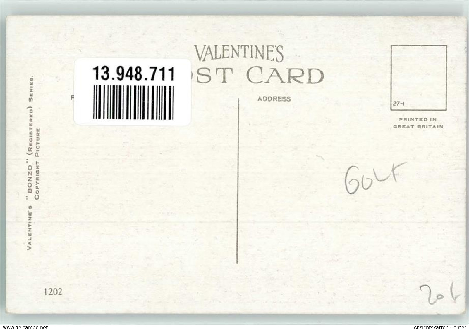 13948711 - Valentines Bonzo Serie  Nr. 1202  Sign. Studdy Mit Zigarre Auf  AK - Autres & Non Classés